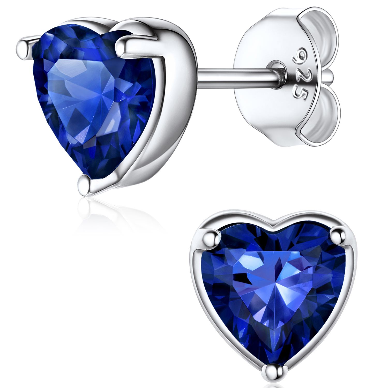 Heart Birthstone Halo Stud Earrings for women, september birthstone, Sapphire Jewelry, Virgo Birthstone, Libra Birthstone, sterling silver jewelry, gift idea
