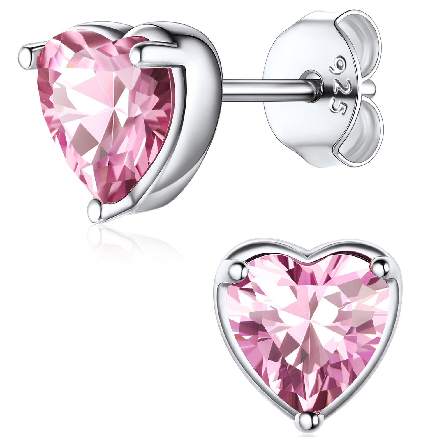 Heart Birthstone Halo Stud Earrings for women, october birthstone, Pink Tourmaline Jewelry, Libra Birthstone, Scorpio Birthstone, sterling silver Jewelry, gift idea