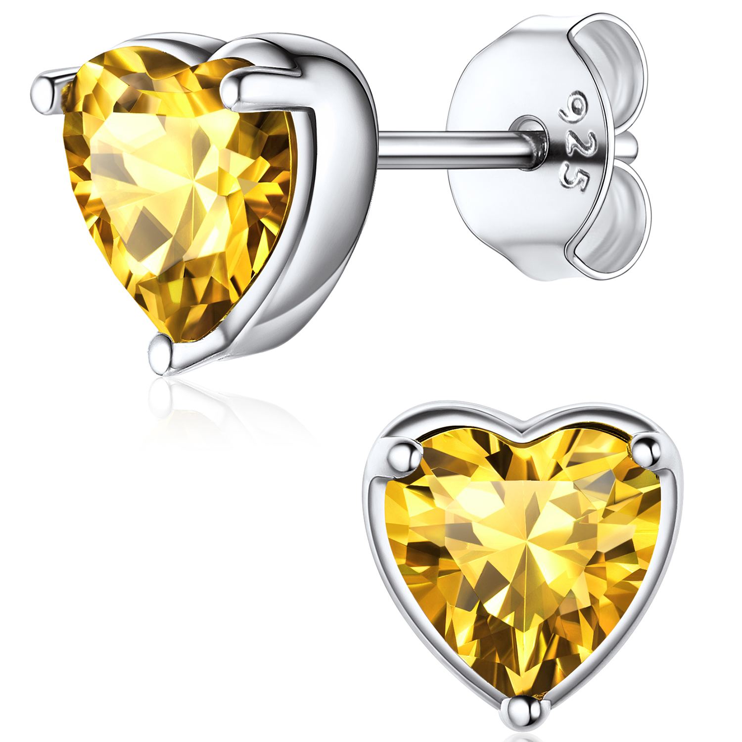 Heart Birthstone Halo Stud Earrings for women, November birthstone, Citrine Jewelry, Scorpio Birthstone, Sagittarius Birthstone, sterling silver jewelry, memorial gift, gift idea