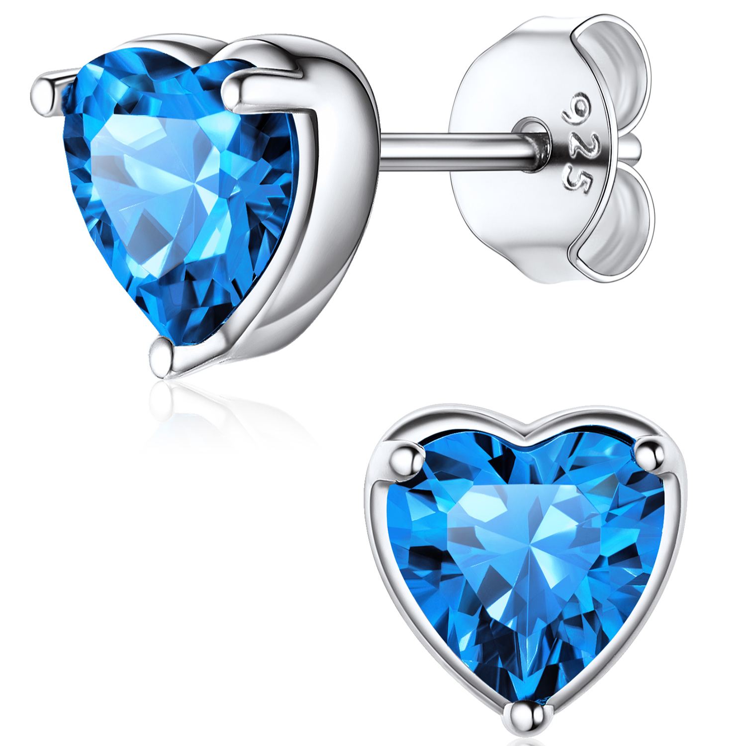 Heart Birthstone Halo Stud Earrings for women, december birthstone, Blue Topaz Jewelry, Sagittarius Birthstone,  topaz birthstone, Capricorn Birthstone, christmas gift, gift idea