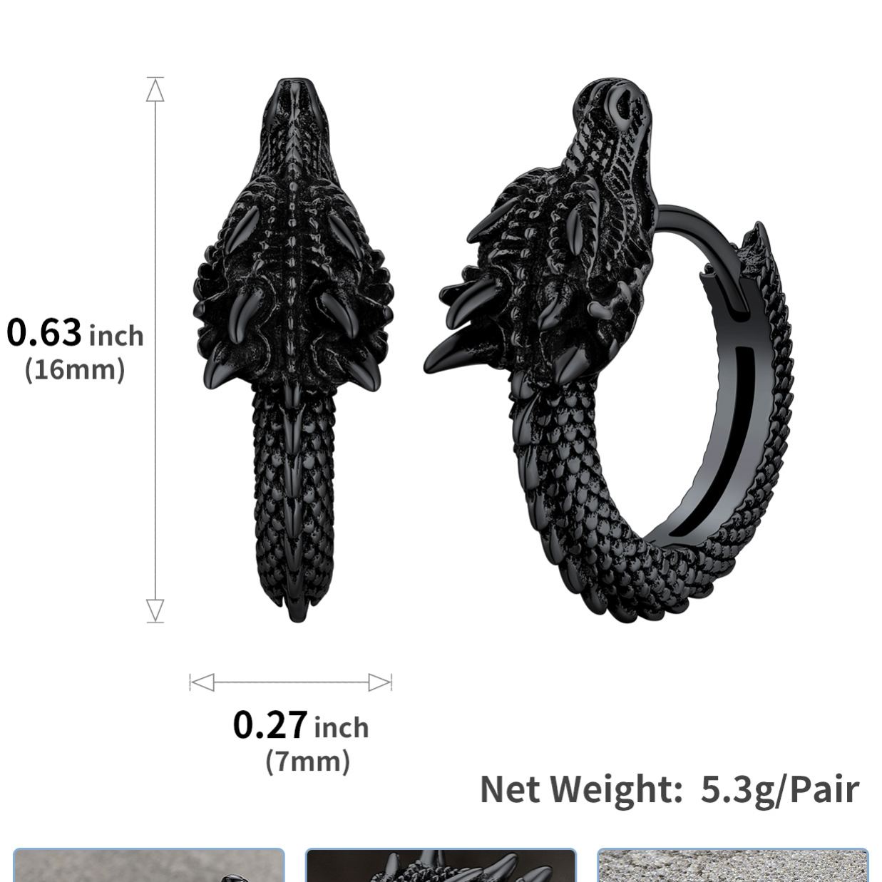 Sterling Silver Dragon Huggie Earrings for Her Men