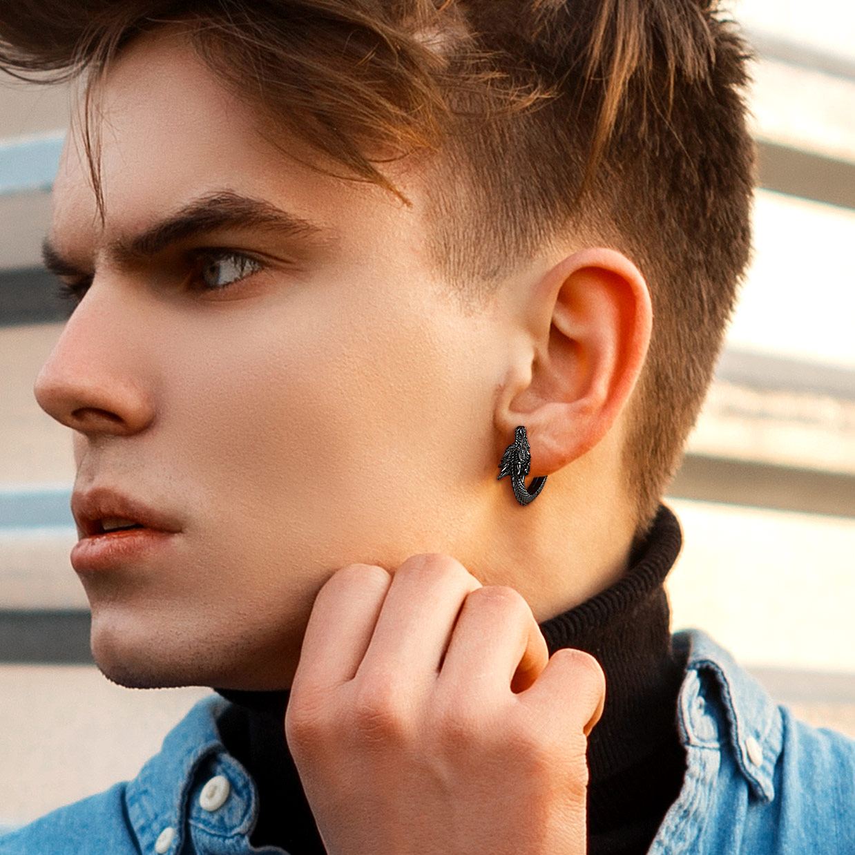 Sterling Silver Dragon Huggie Earrings for Her Men