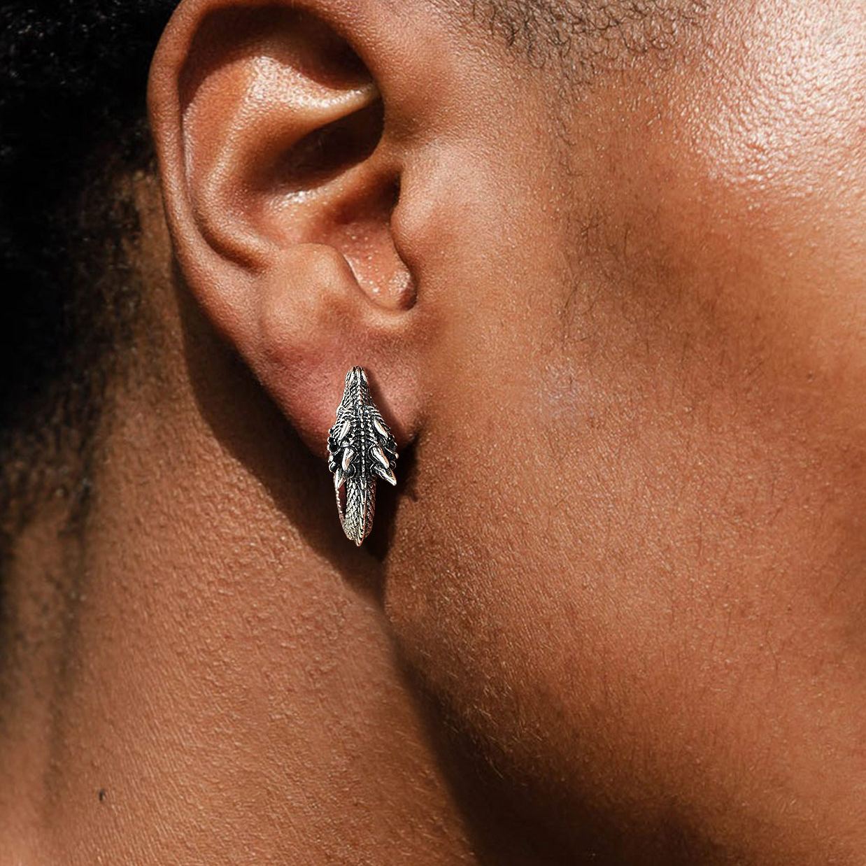 Sterling Silver Dragon Huggie Earrings for Her Men
