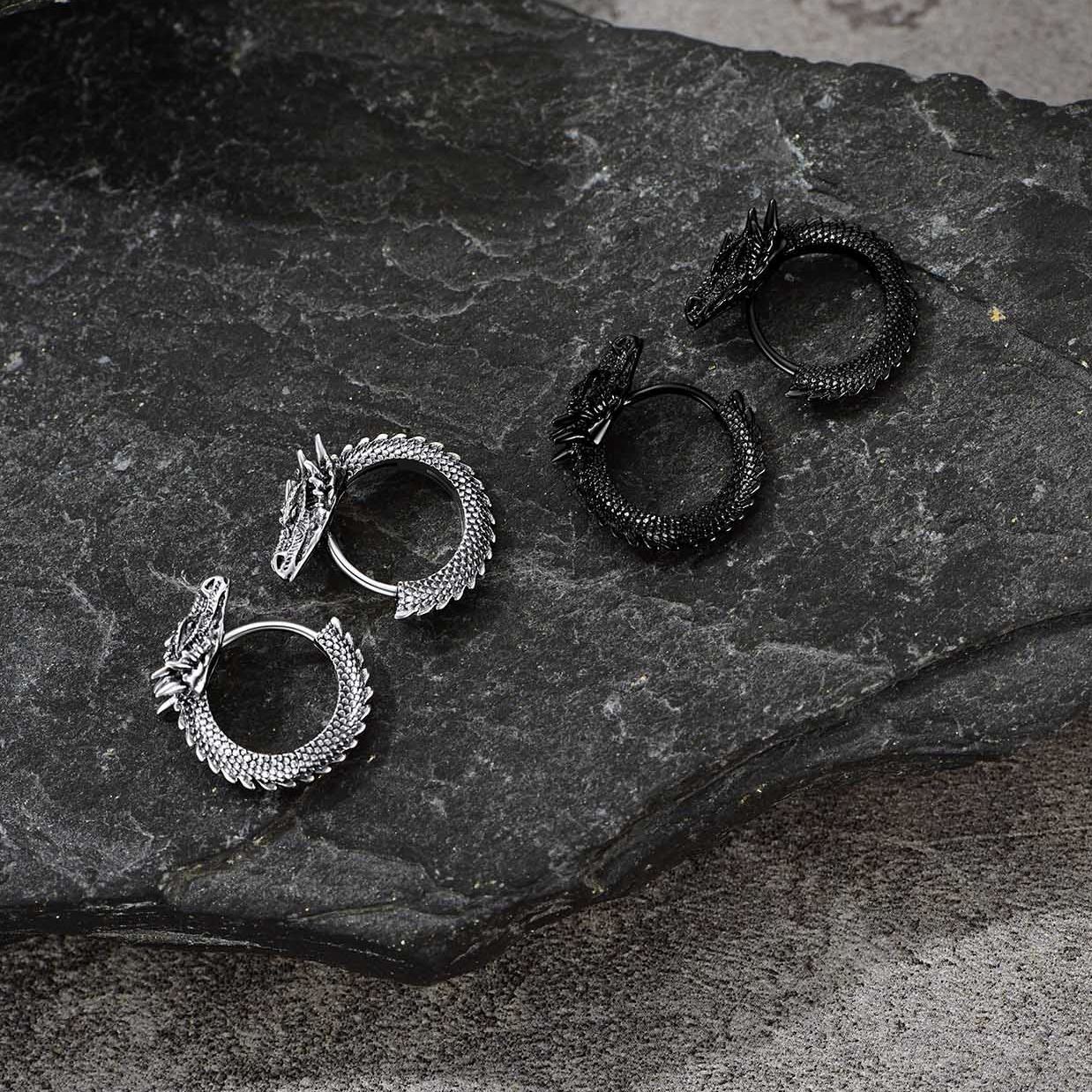 Sterling Silver Dragon Huggie Earrings for Her Men