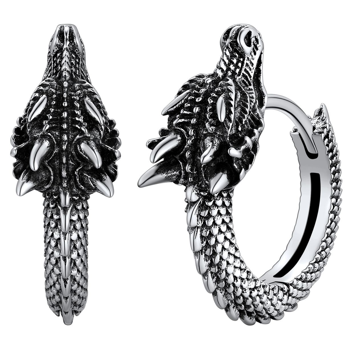 Sterling Silver Dragon Huggie Earrings for Her Men