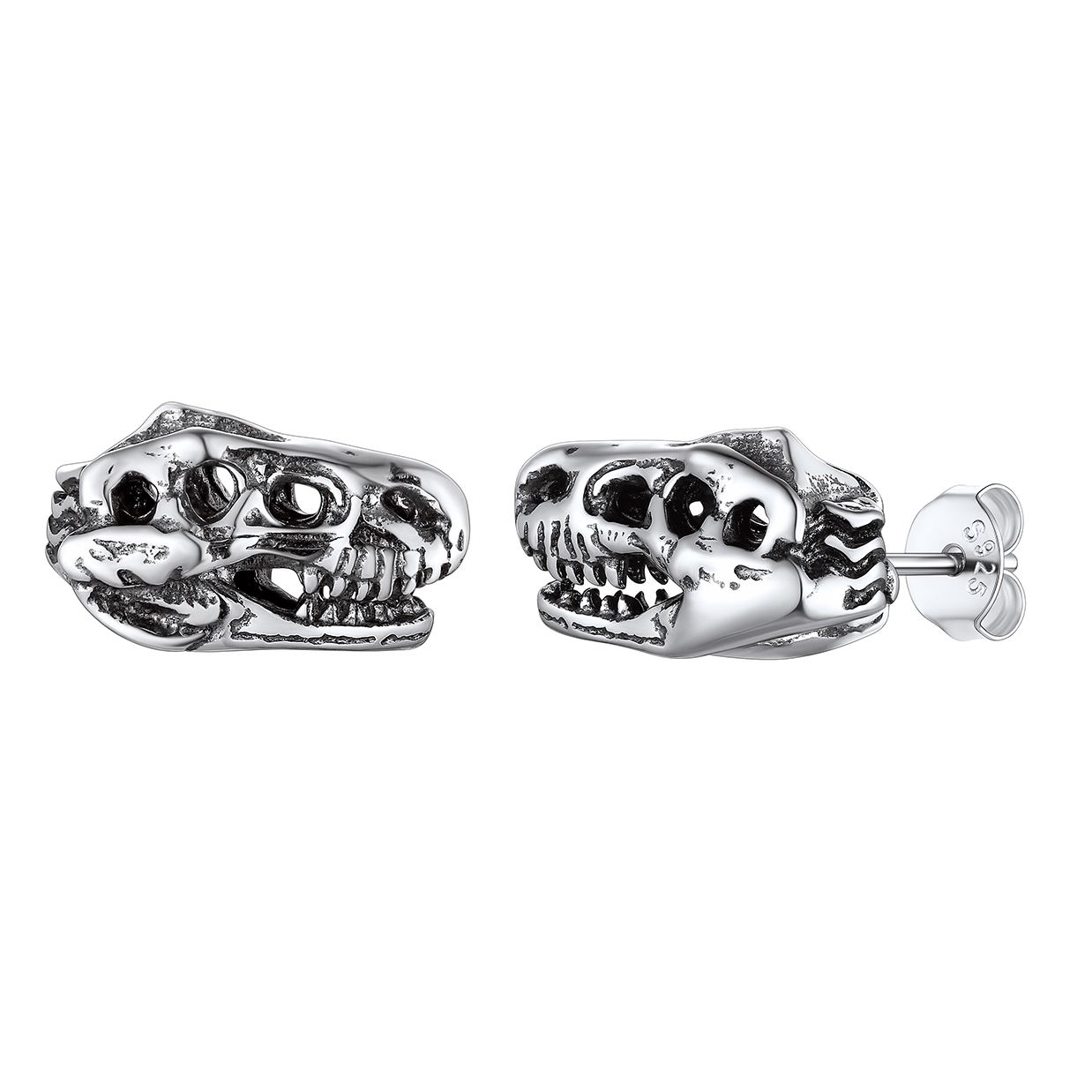 Sterling Silver 3D T-Rex Skull Stud Earrings for women