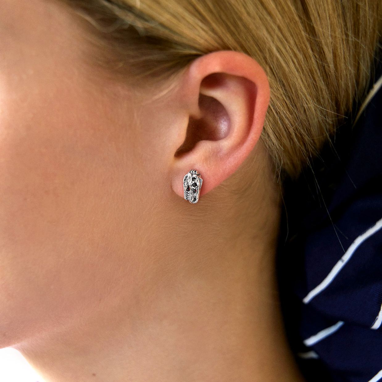 Sterling Silver 3D T-Rex Skull Stud Earrings for women