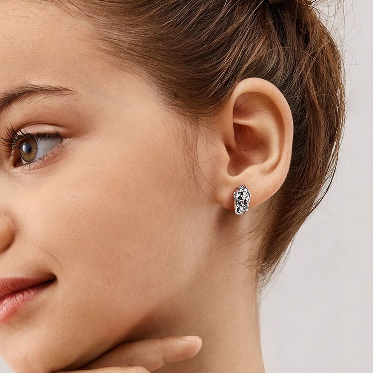 Sterling Silver 3D T-Rex Skull Stud Earrings for women
