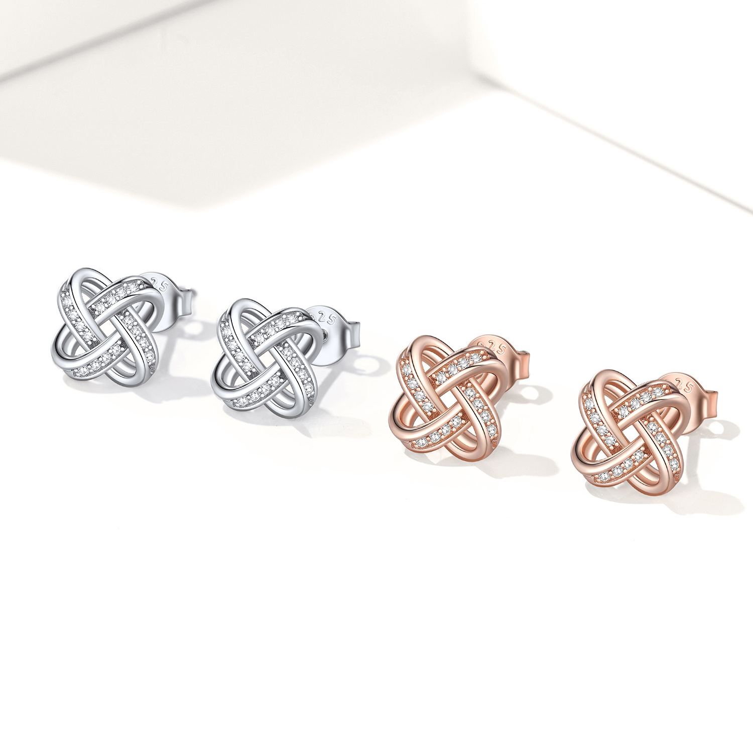 Sterling Silver Love Knot Zircon Stud Earrings for Her
