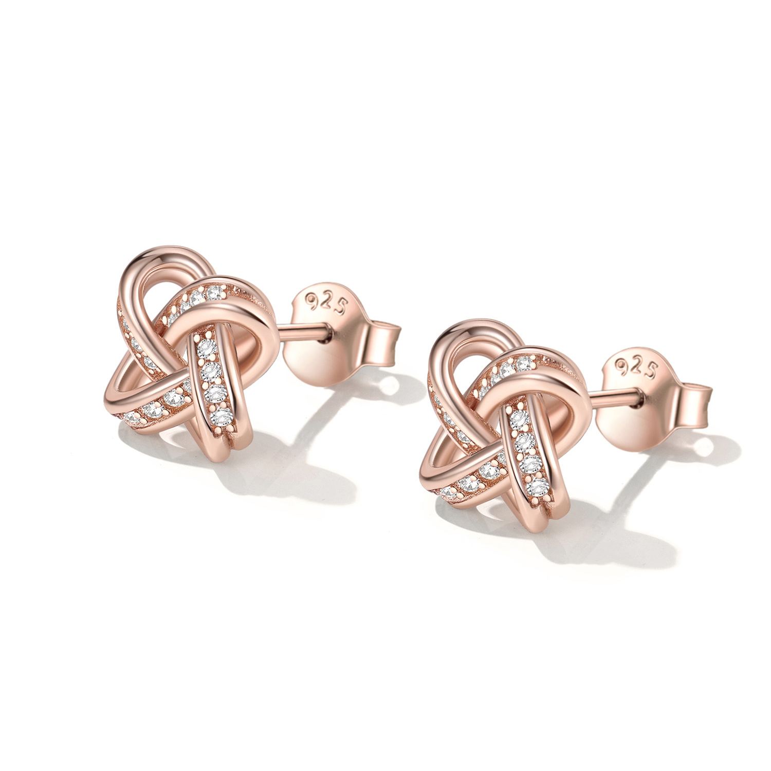 Sterling Silver Love Knot Zircon Stud Earrings for Her