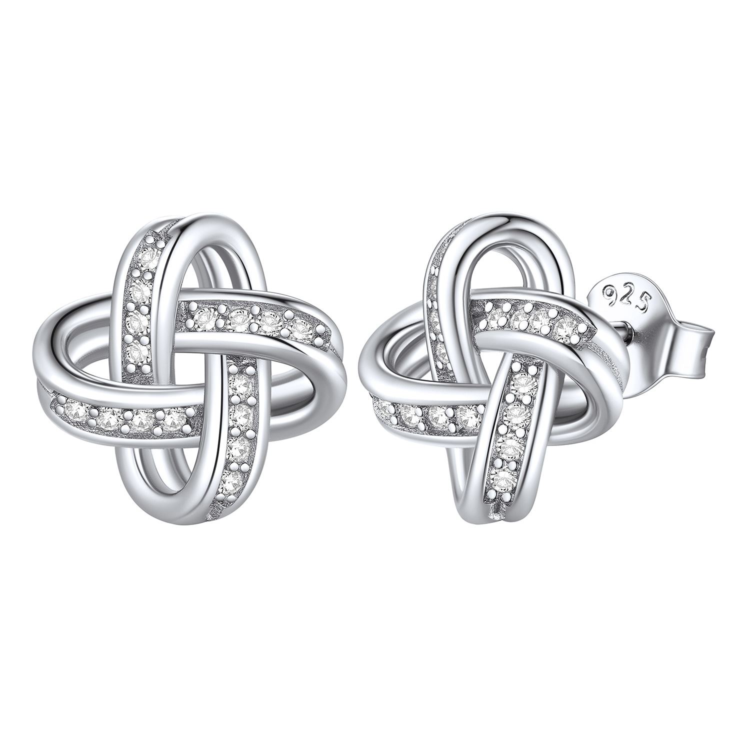 Sterling Silver Love Knot Zircon Stud Earrings for Her