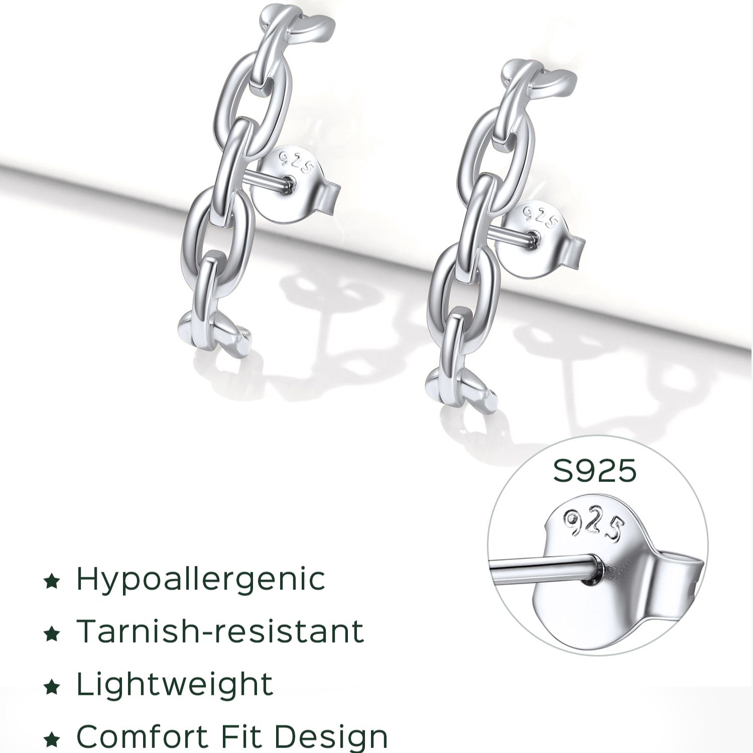 Sterling Silver Chain Stud Earrings for Her