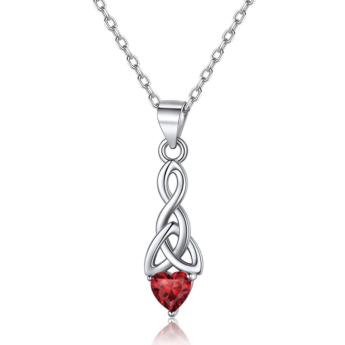 Sparkling Heart Birthstone Celtic Knot Pendant Necklace for Women