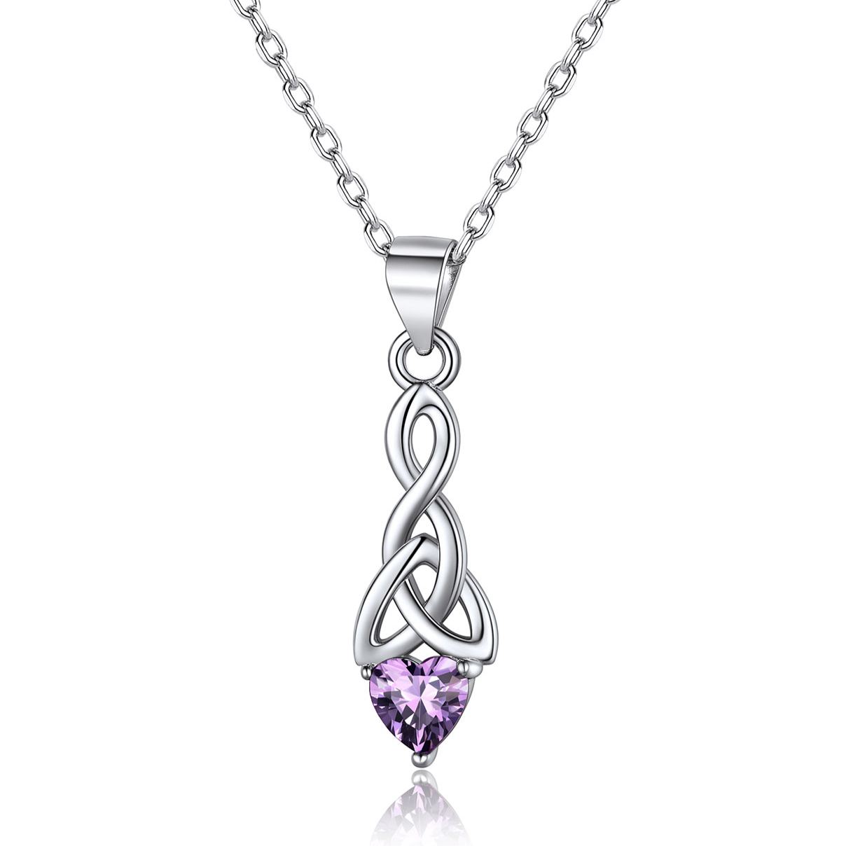 Sparkling Heart Birthstone Celtic Knot Pendant Necklace for Women, February birthstone, Amethyst Jewelry, Pisces Birthstone, Aquarius Birthstone, sterling silver necklace, gift idea