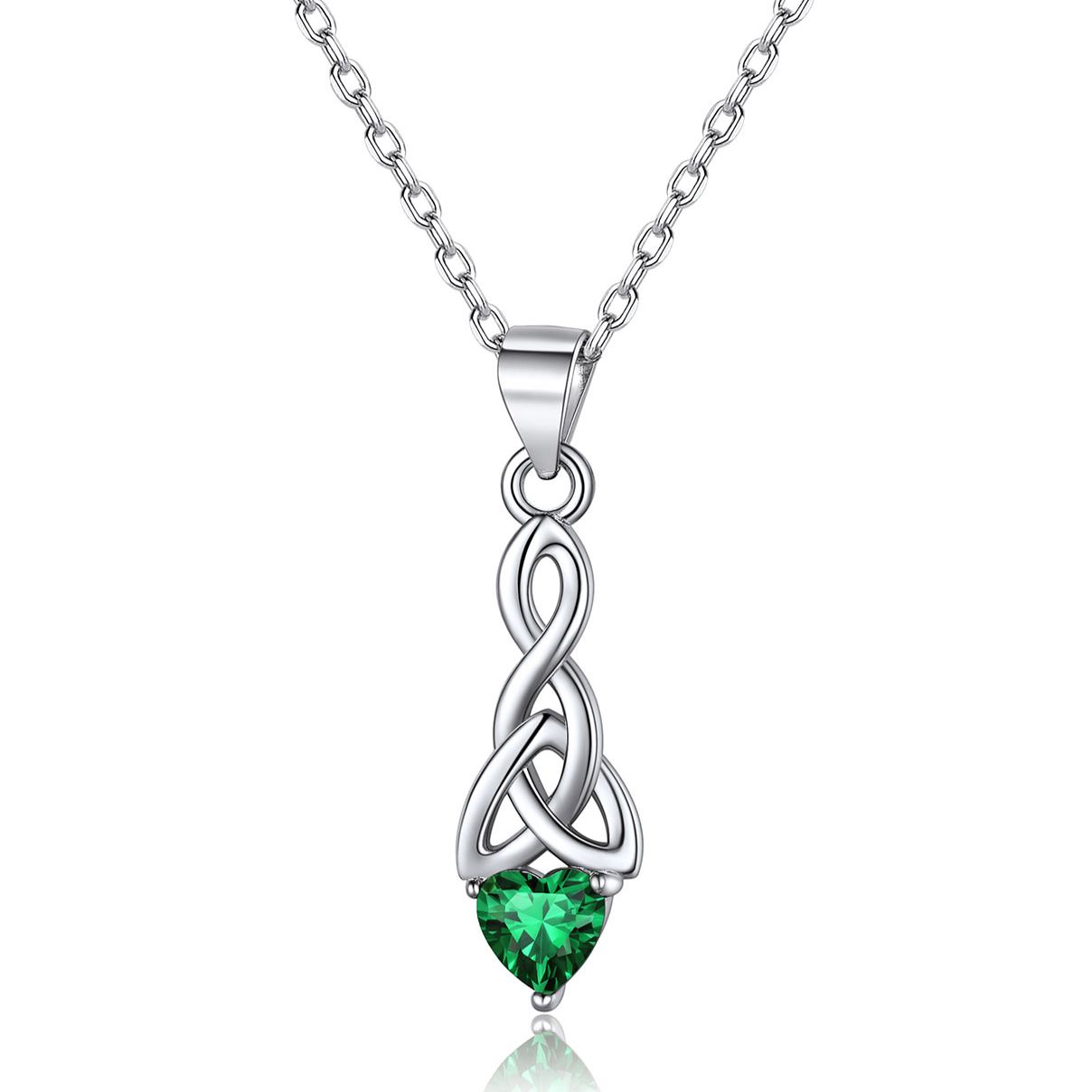 Sparkling Heart Birthstone Celtic Knot Pendant Necklace for Women, may birthstone, Emerald Necklace, Taurus Birthstone, Gemini Birthstone, sterling silver earrings, gift idea