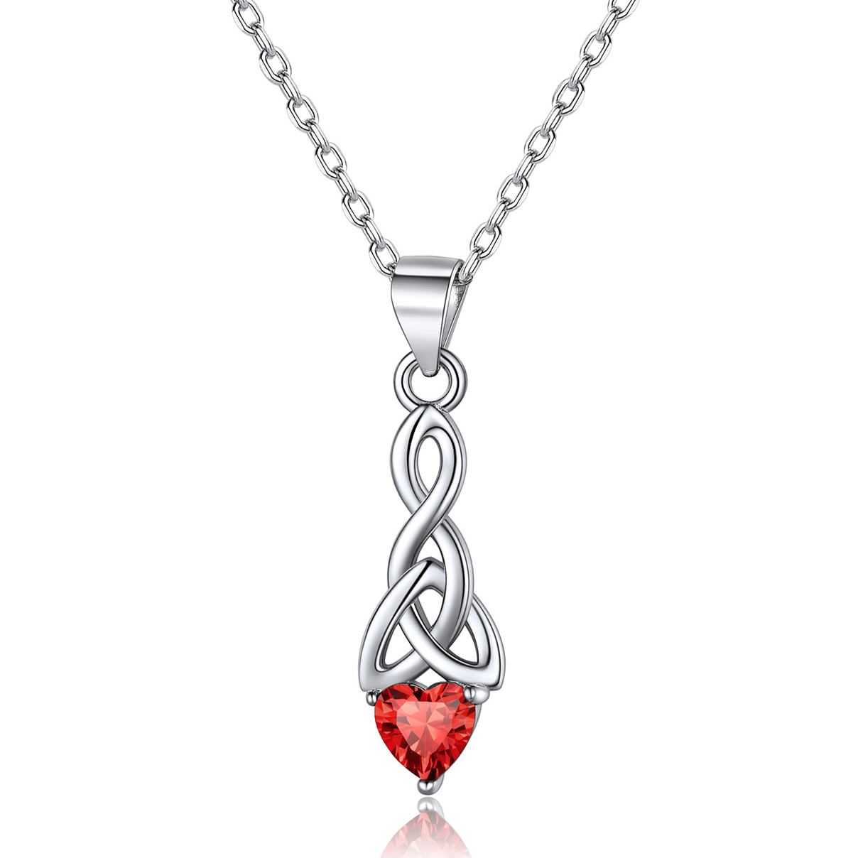 Sparkling Heart Birthstone Celtic Knot Pendant Necklace for Women, july birthstone, Ruby birthstone, Cancer Birthstone, Leo Birthstone, sterling silver jewelry, gift idea