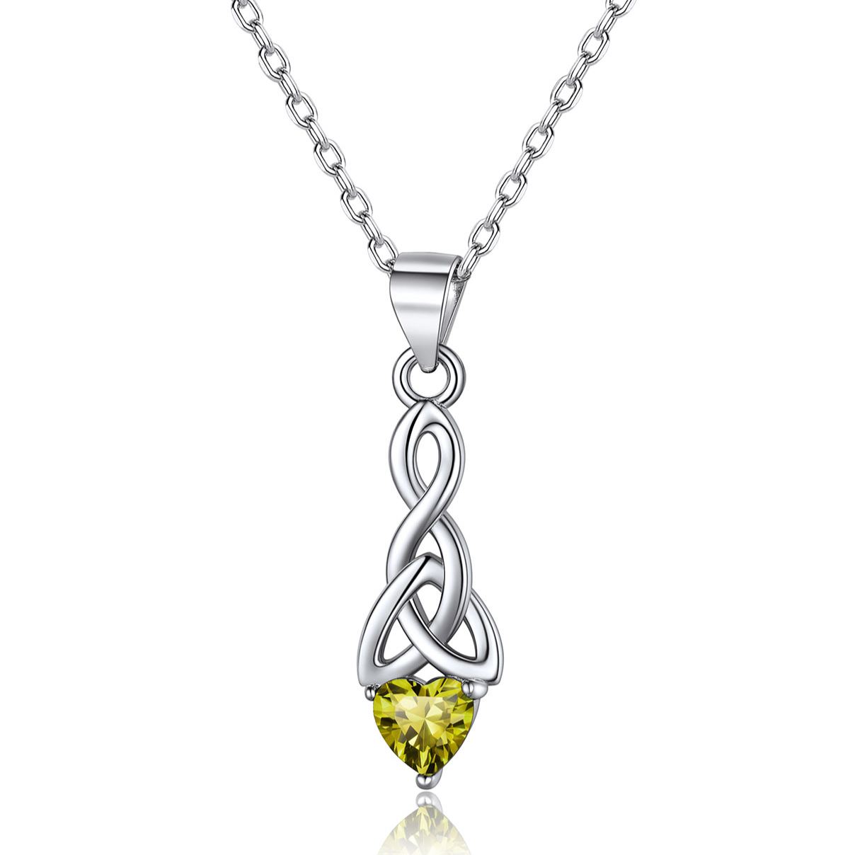 Sparkling Heart Birthstone Celtic Knot Pendant Necklace for Women, august birthstone, Peridot Necklace, Leo Birthstone, Virgo Birthstone, sterling silver jewelry, gift idea
