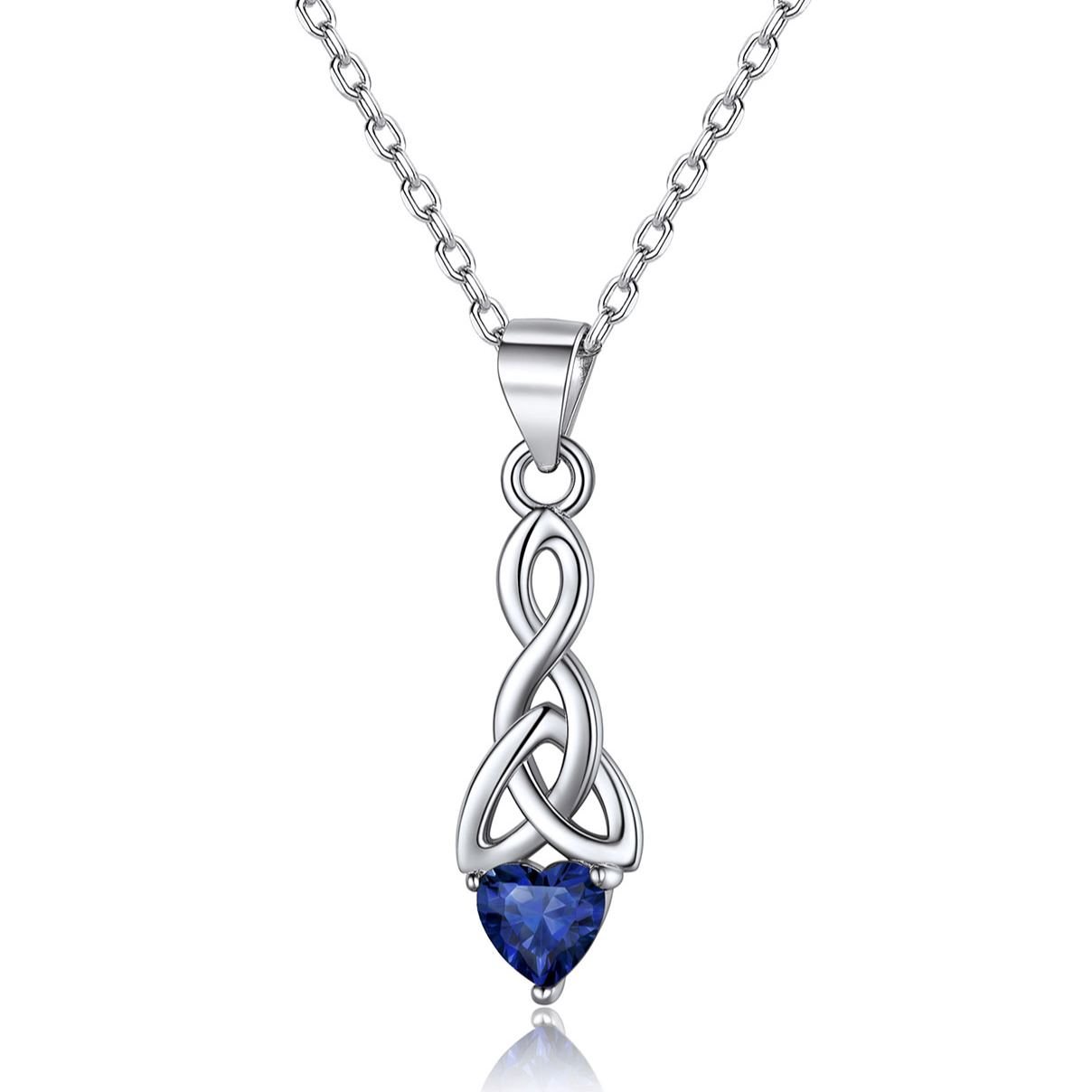 Sparkling Heart Birthstone Celtic Knot Pendant Necklace for Women, september birthstone, Sapphire Jewelry, Virgo Birthstone, Libra Birthstone, sterling silver jewelry, gift idea