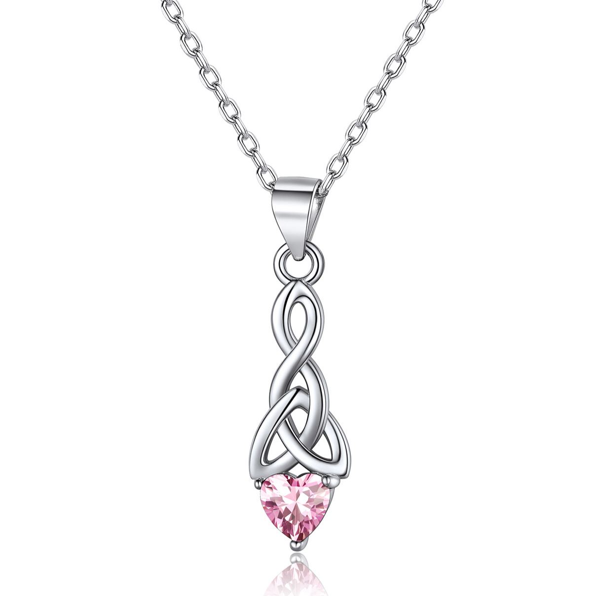 Sparkling Heart Birthstone Celtic Knot Pendant Necklace for Women, october birthstone, Pink Tourmaline Jewelry, Libra Birthstone, Scorpio Birthstone, sterling silver Jewelry, gift idea