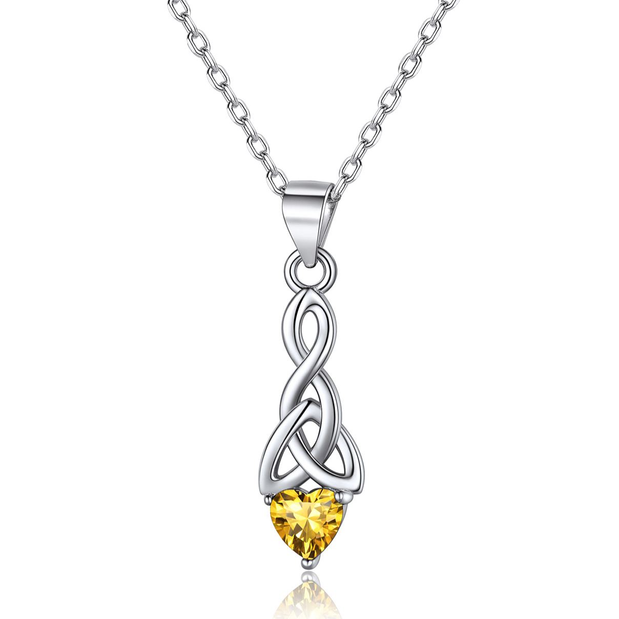 Sparkling Heart Birthstone Celtic Knot Pendant Necklace for Women, November birthstone, Citrine Jewelry, Scorpio Birthstone, Sagittarius Birthstone, sterling silver jewelry, memorial gift, gift idea