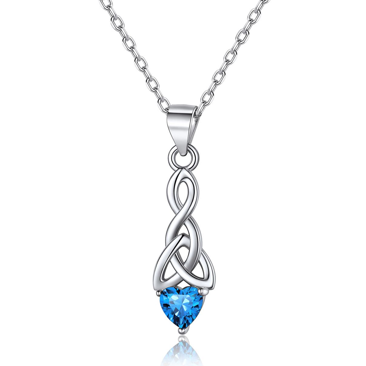 Sparkling Heart Birthstone Celtic Knot Pendant Necklace for Women, december birthstone, Blue Topaz Jewelry, Sagittarius Birthstone,  topaz birthstone, Capricorn Birthstone, christmas gift, gift idea