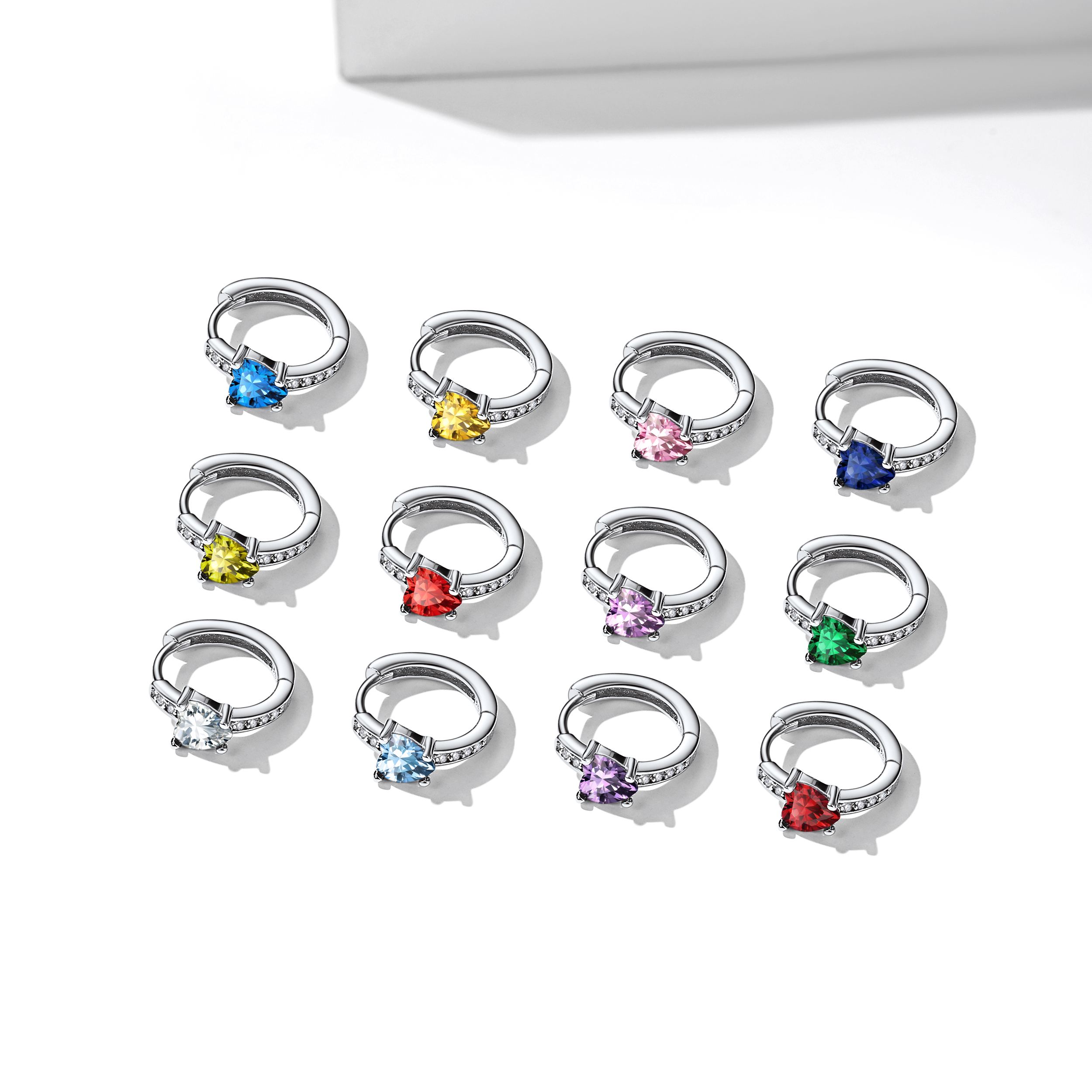 Sterling Silver Birthstone Heart Huggie Hoop Earrings For Women