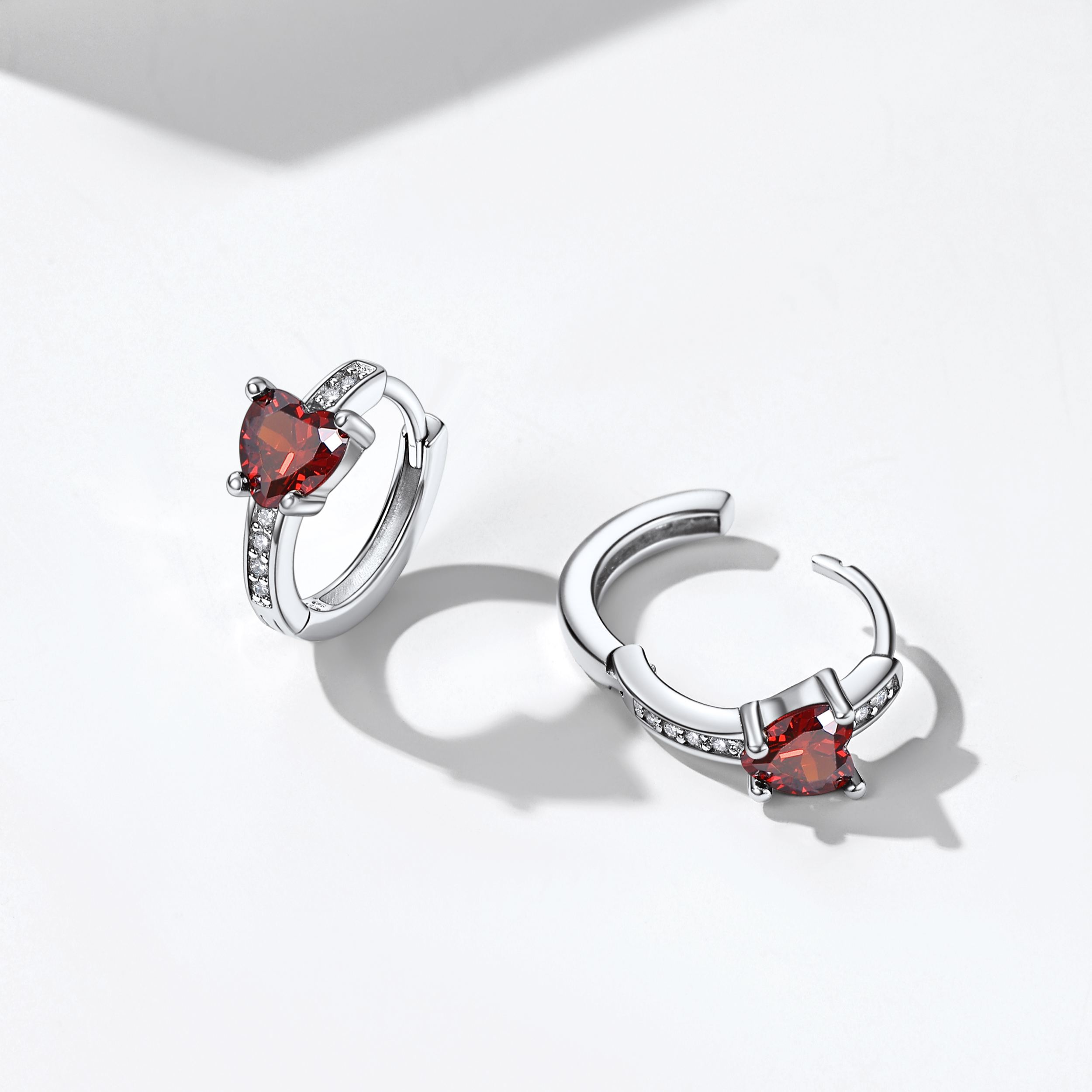 Sterling Silver Birthstone Heart Huggie Hoop Earrings For Women