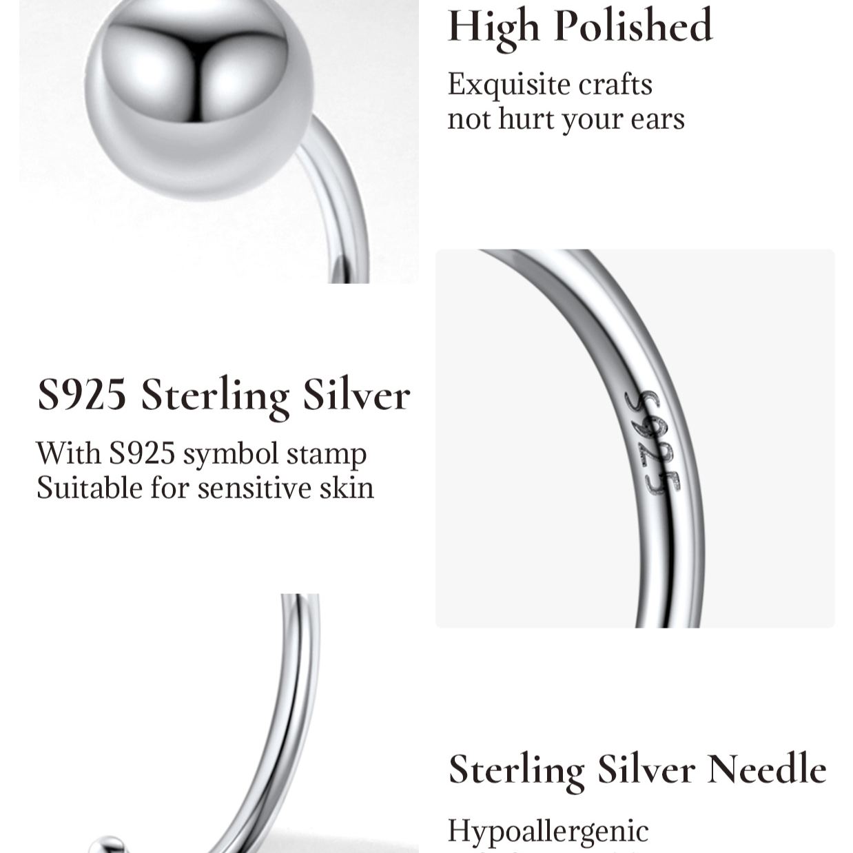 Sterling Silver 5mm Half Circle Huggie Earrings for Women