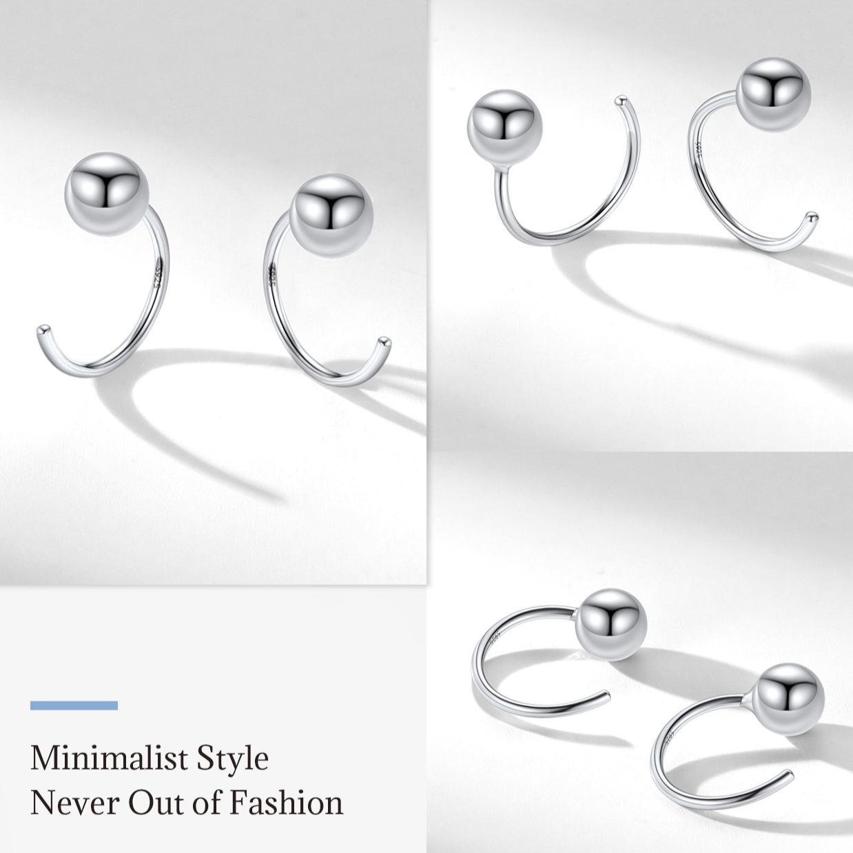 Sterling Silver 5mm Half Circle Huggie Earrings for Women