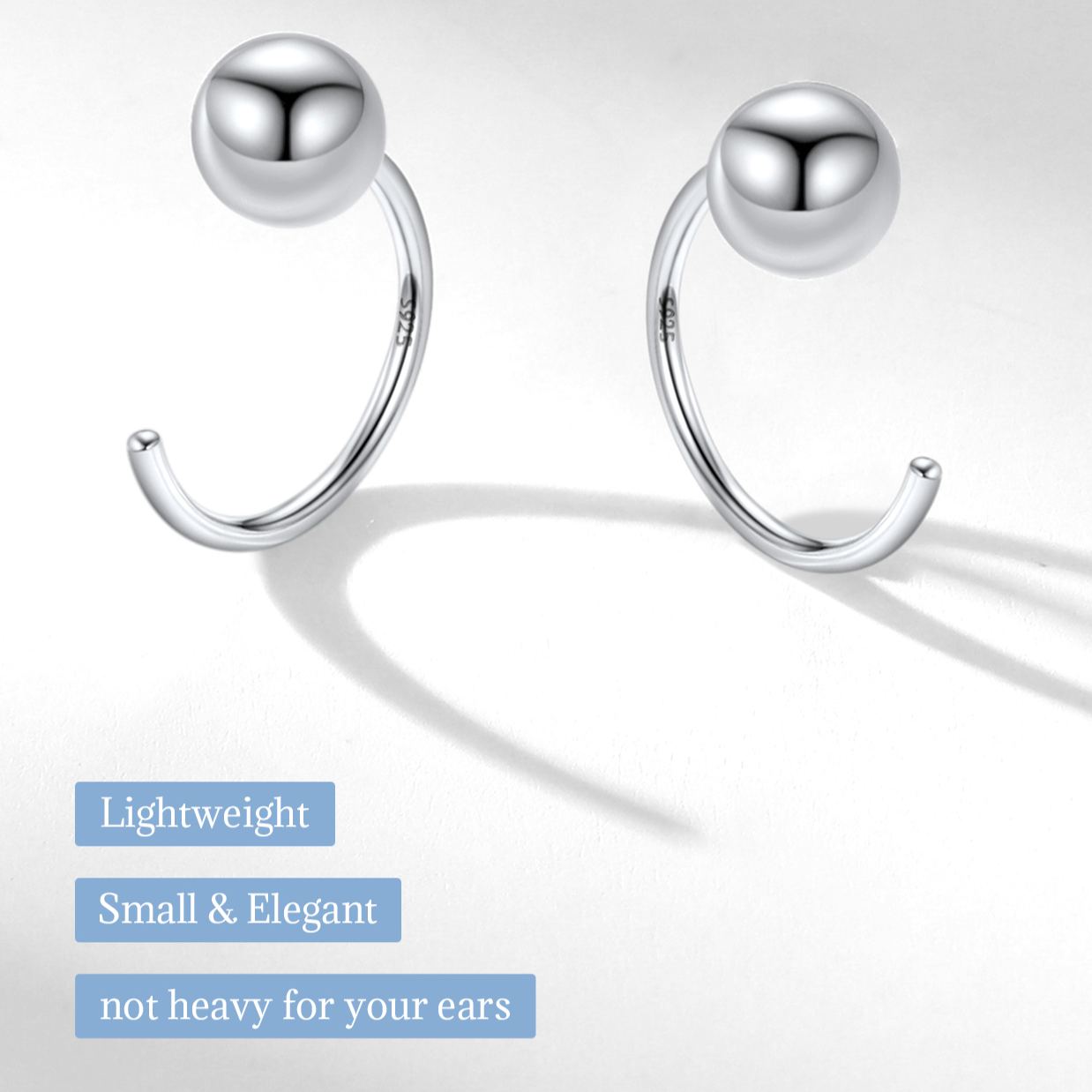 Sterling Silver 5mm Half Circle Huggie Earrings for Women