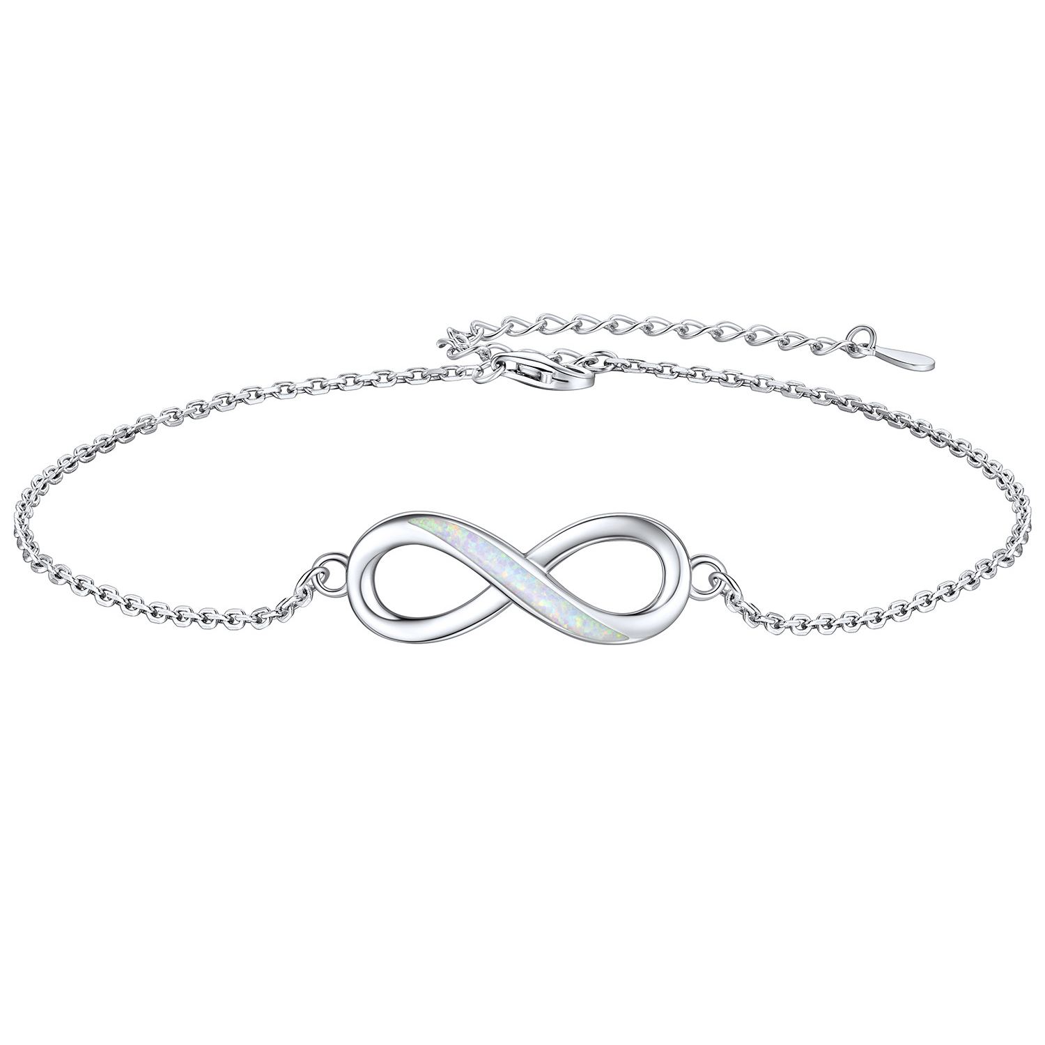 Sterling Silver Opal Infinity Anklet