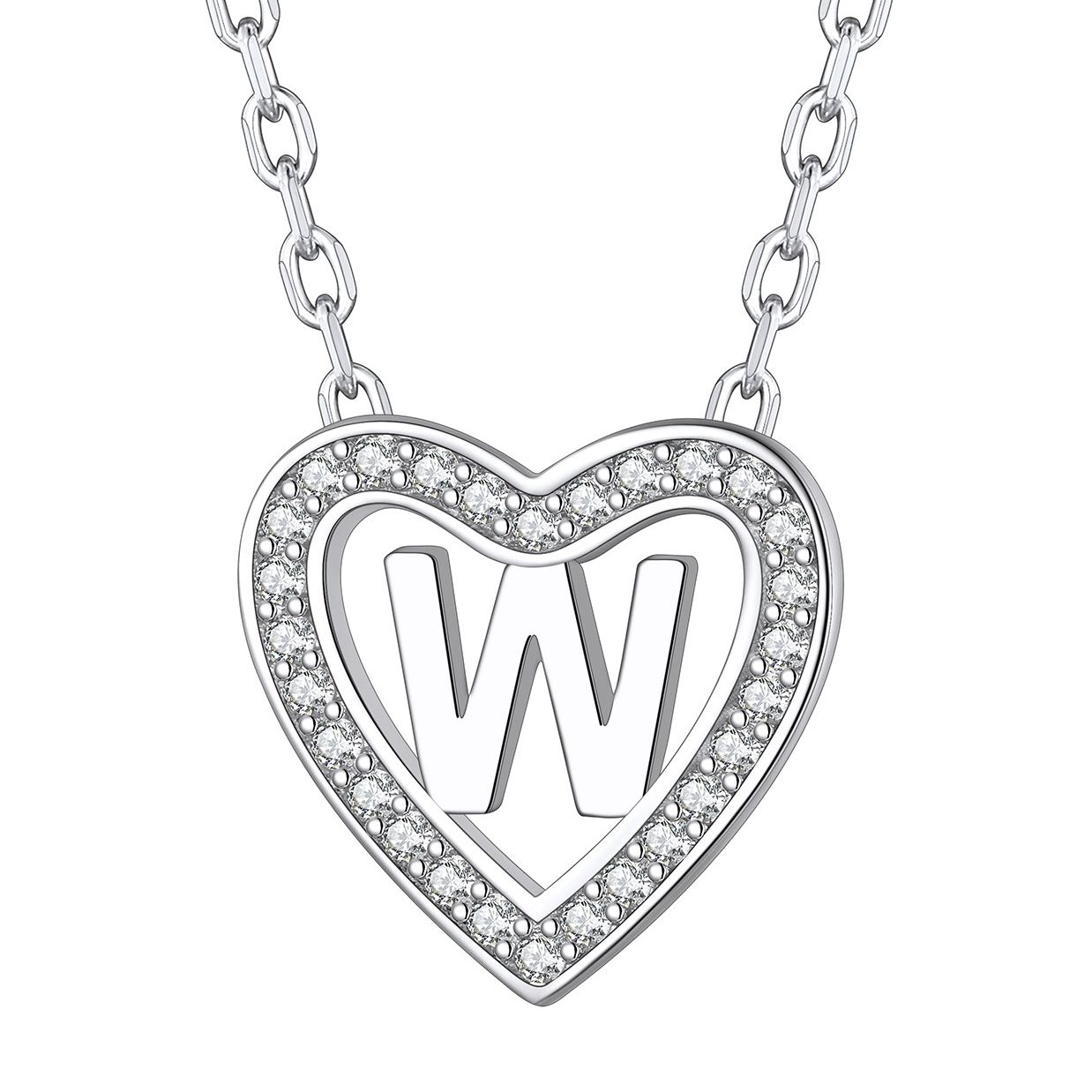 Sterling Silver Heart Initial Pendant Necklace for Her