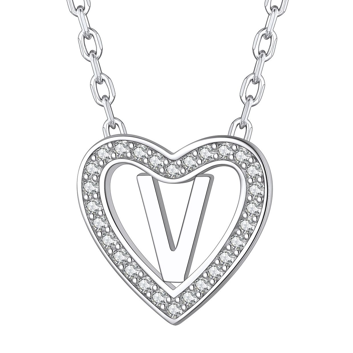 Sterling Silver Heart Initial Pendant Necklace for Her