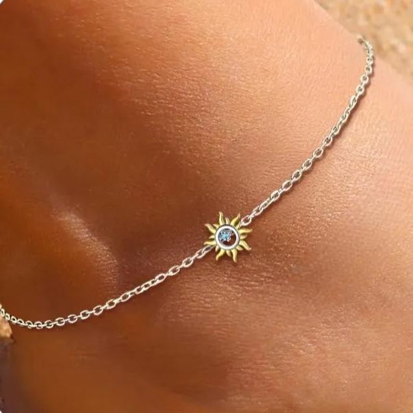 Dainty Blue Cubic Zirconia & Sun Anklets