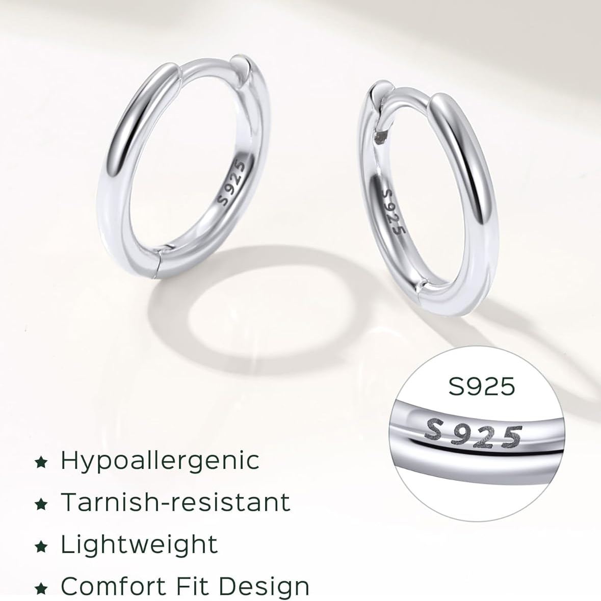 Sterling Silver Dainty Hypoallergenic Hoop Earrings
