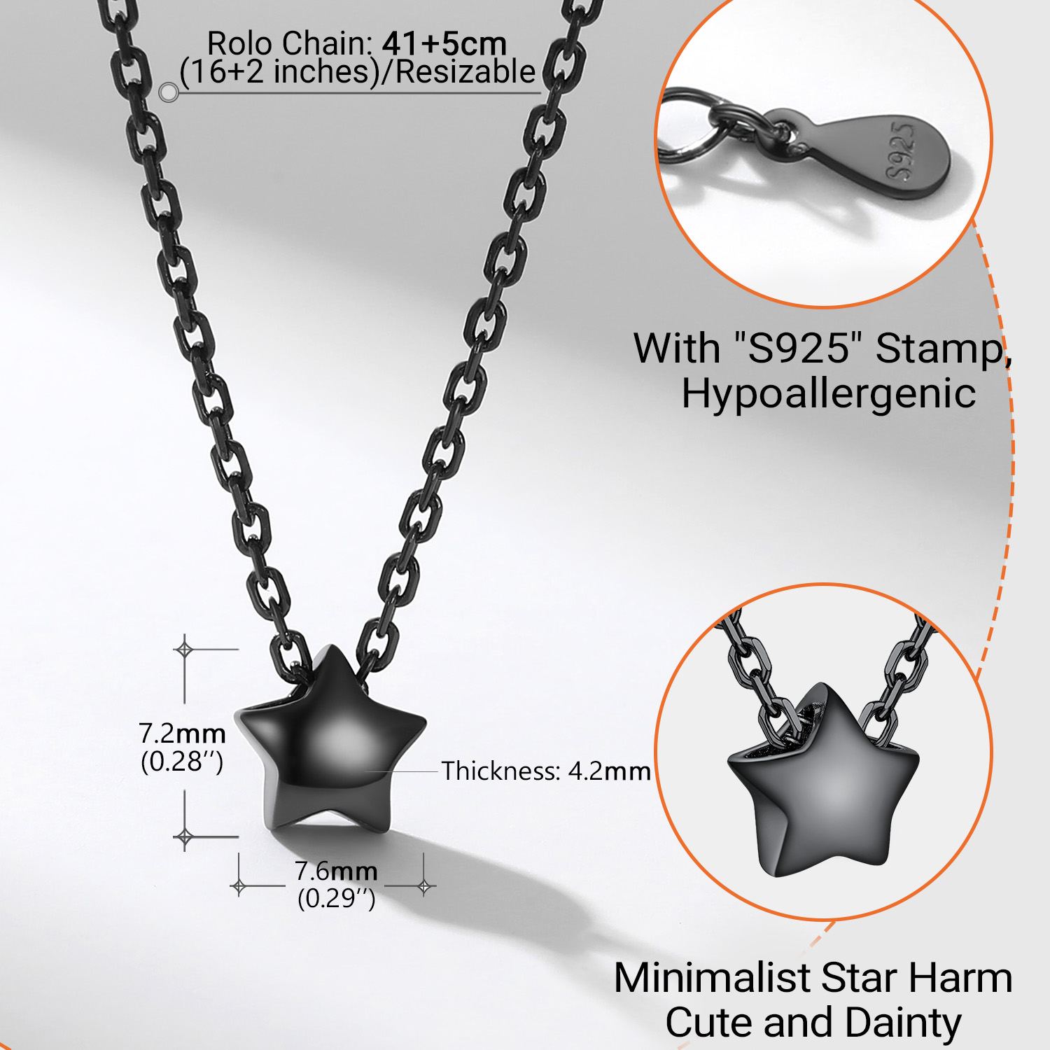 Star Dainty Pendant Necklace Details: Dimensions, Hypoallergenic, Lobster-Claw-Clasps