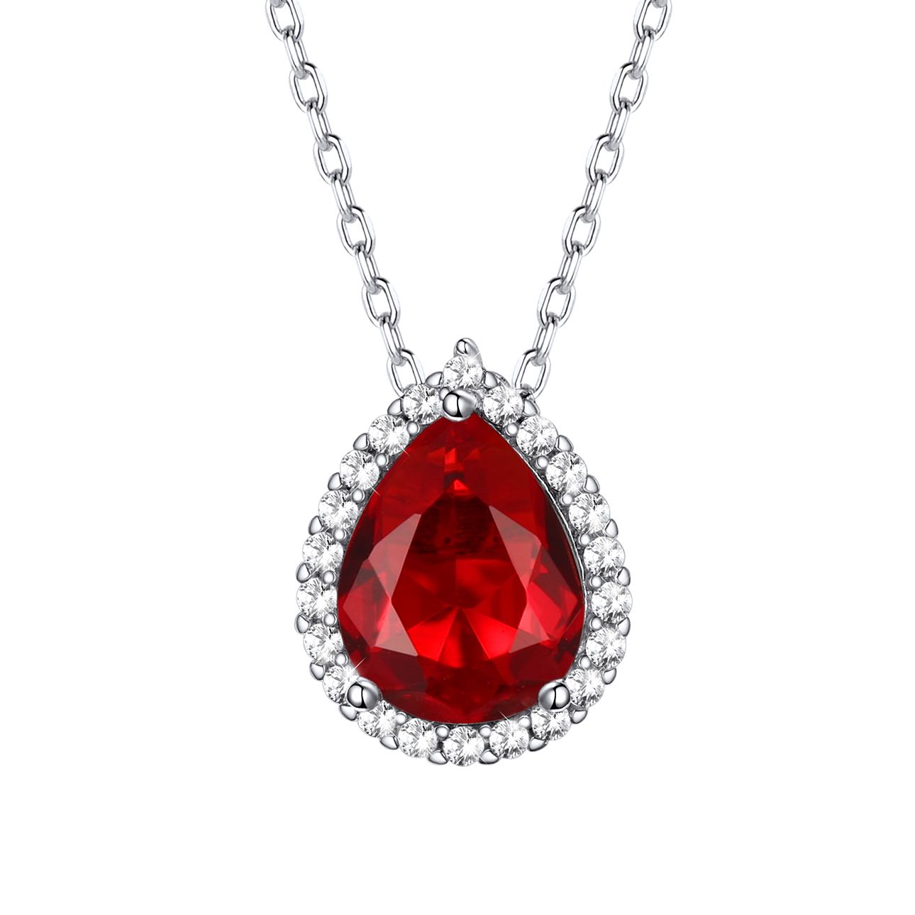 Halo Pear Cut Teardrop Birthstone Pendant Necklace for Mom