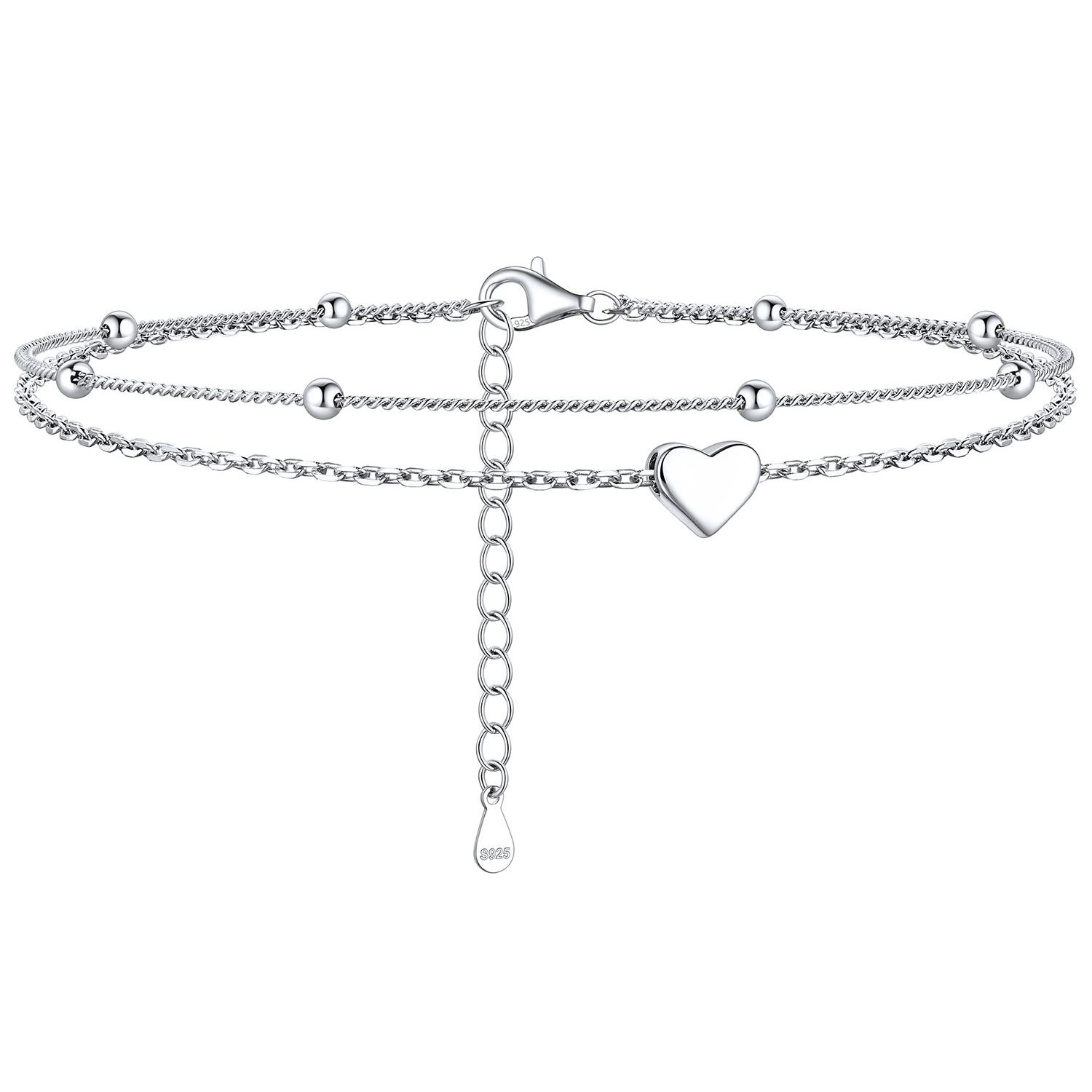 Layered Heart Anklet With Mini Beaded