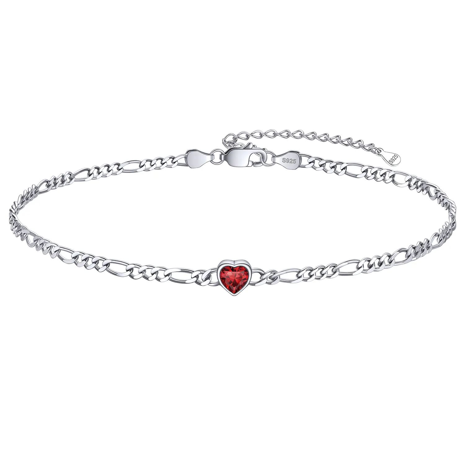 Dainty Heart Birthstone Hypoallergenic Figaro Link Summer Anklets
