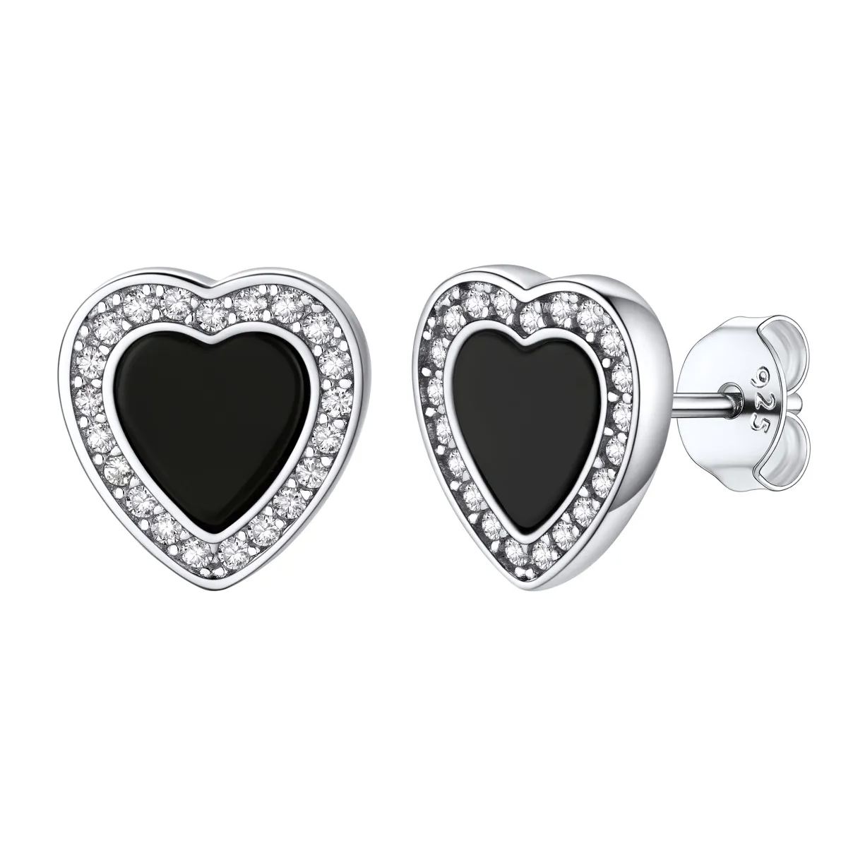 Cubic Zirconia Black Onyx Heart Stud Earrings for Women