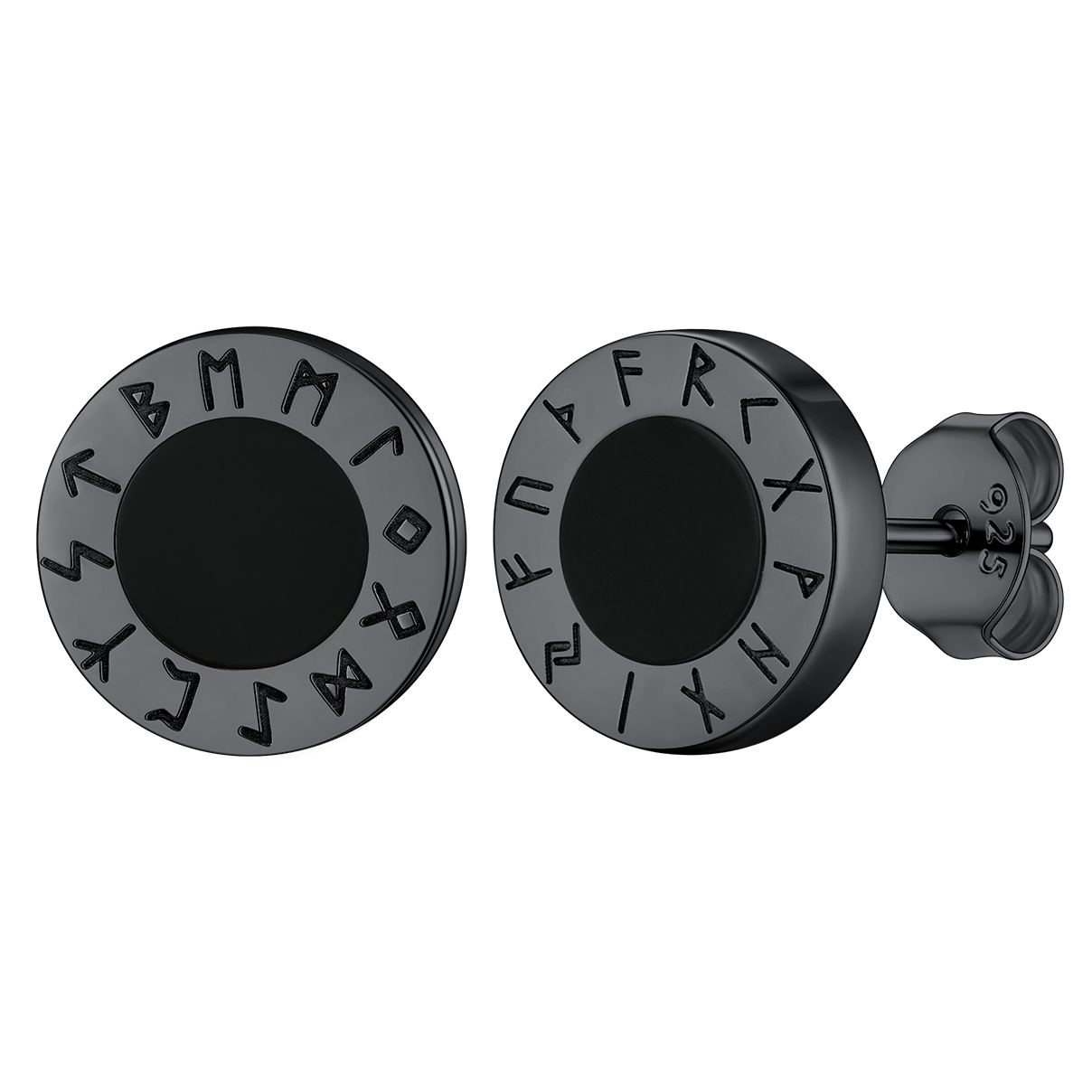 Viking Front Rune Black Onyx Stud Earrings