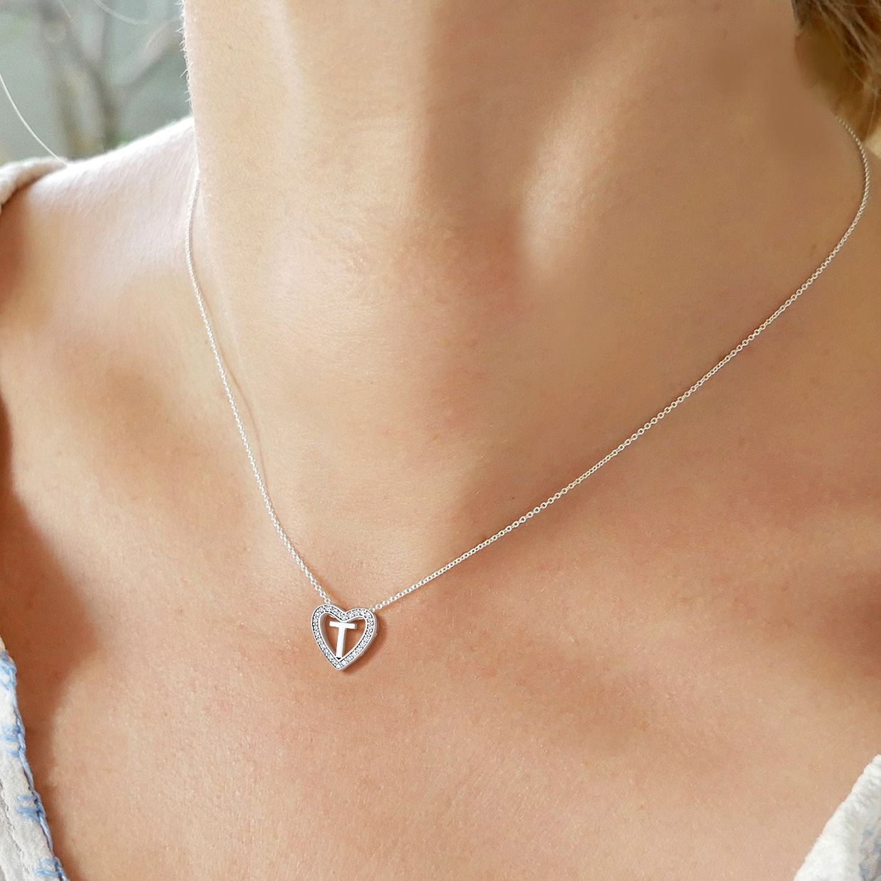 Sterling Silver Heart Initial Pendant Necklace for Her
