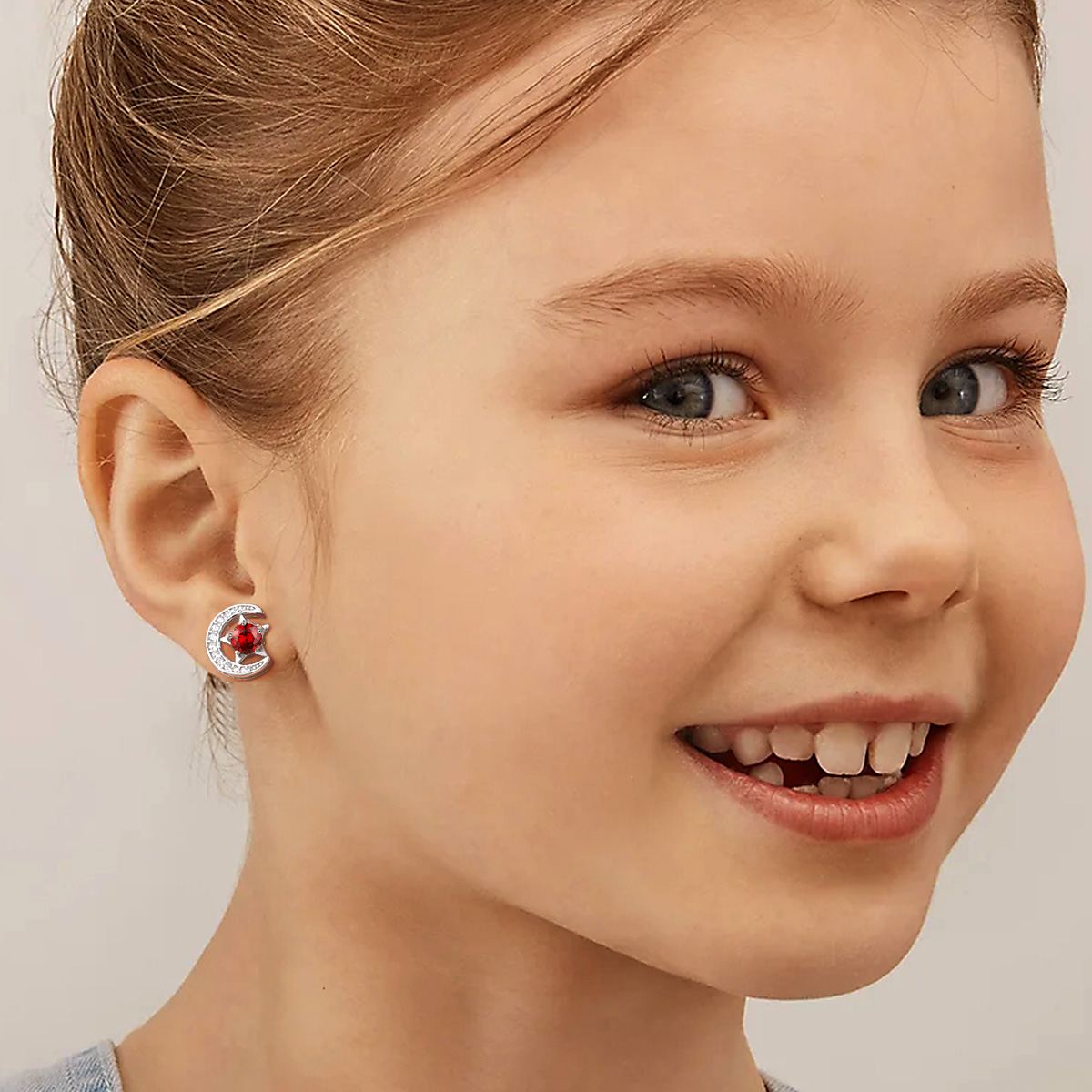 Sterling Silver Moon Star Birthstone Stud Earrings for Her