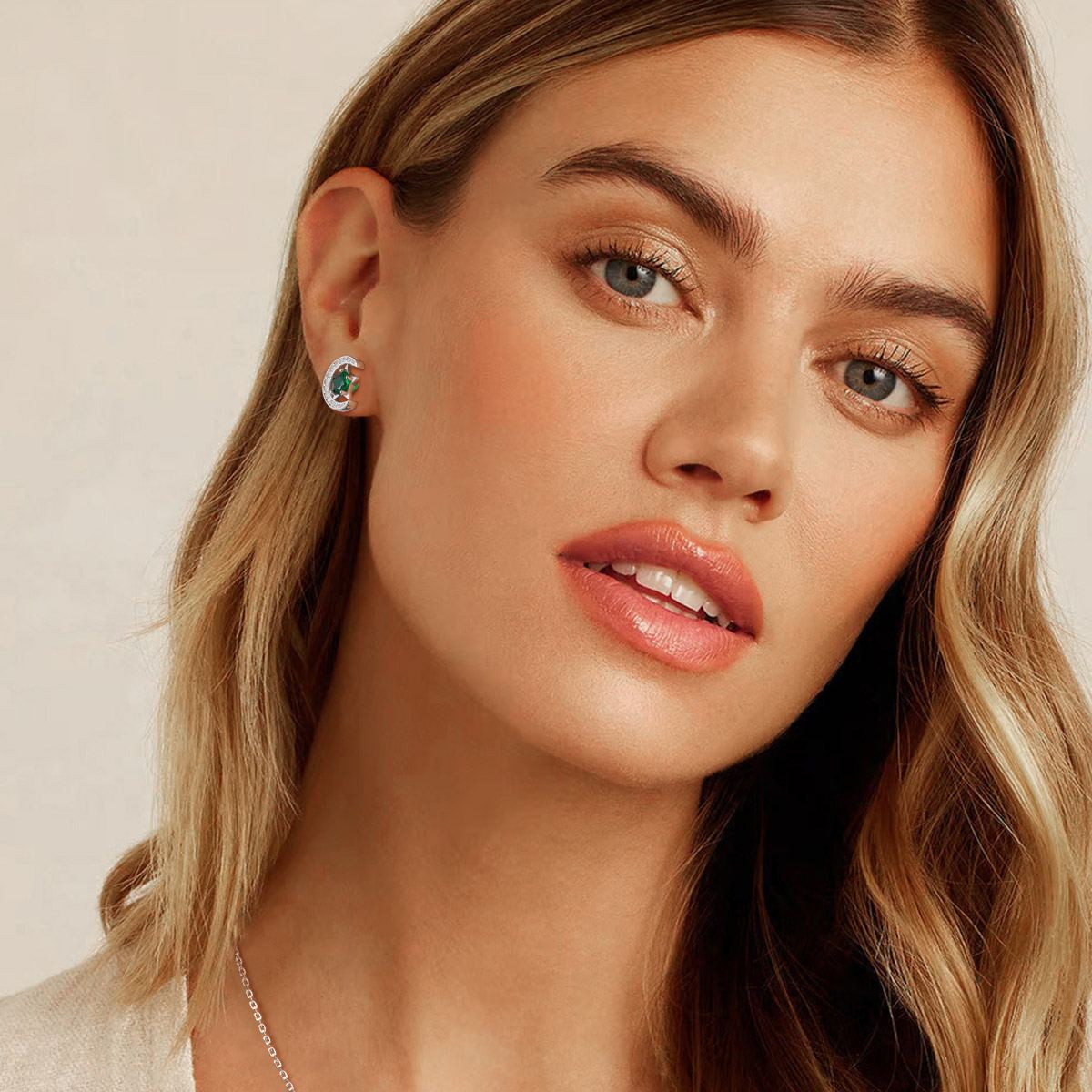 Sterling Silver Moon Star Birthstone Stud Earrings for Her