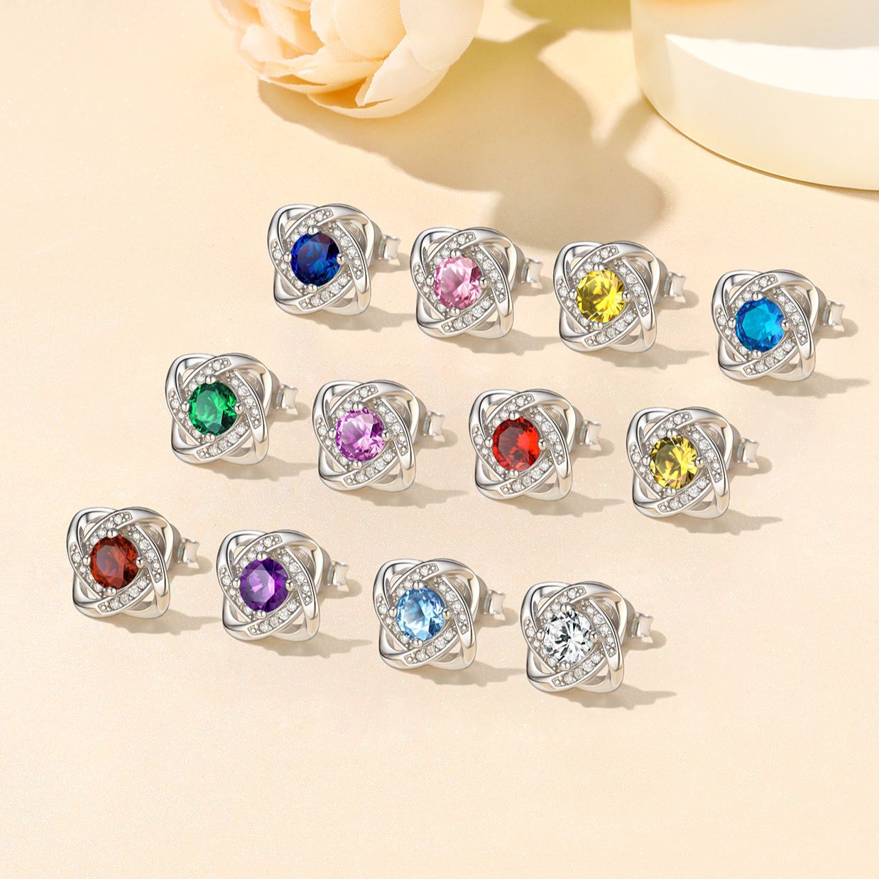 Love Knot Birthstone Stud Earrings for Her