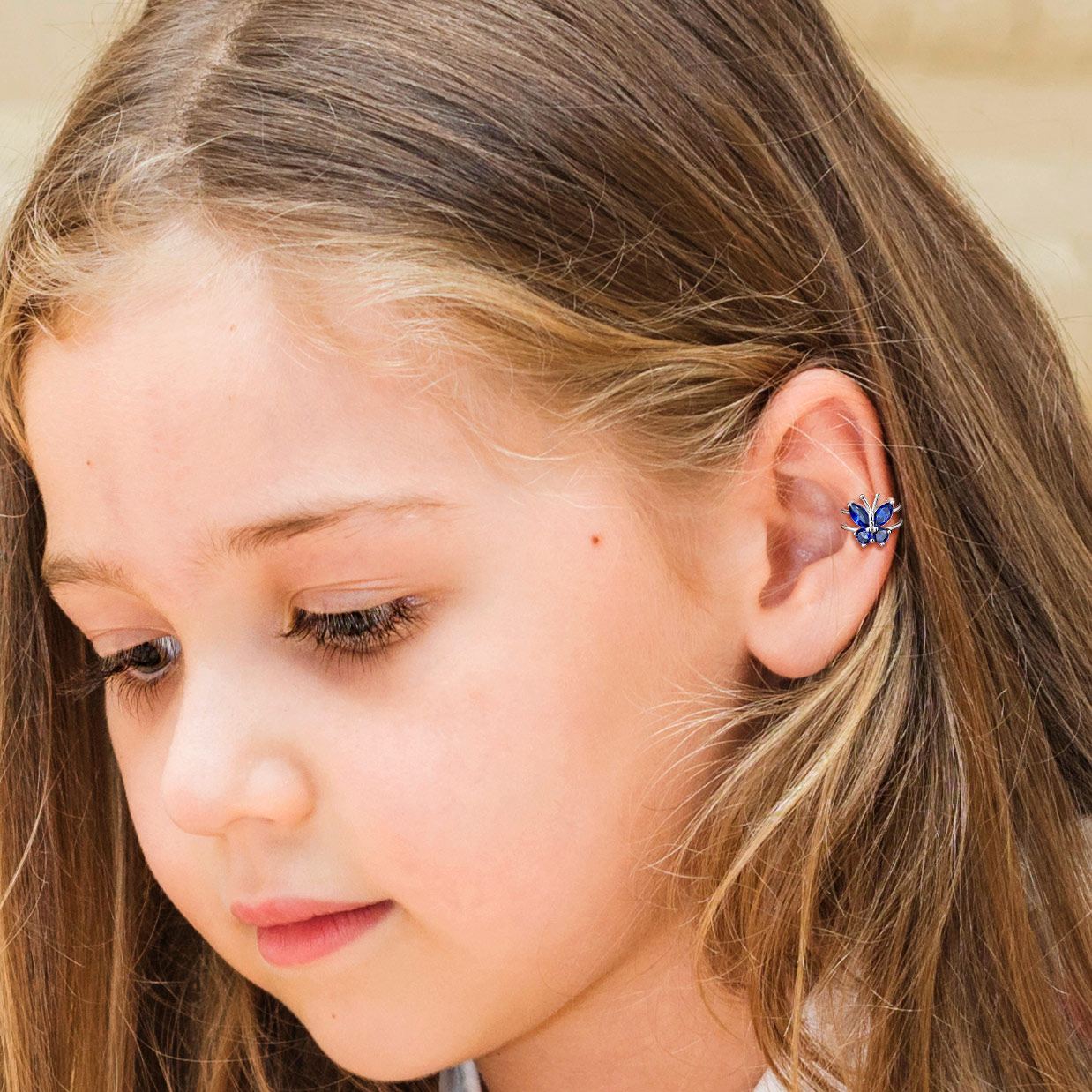 Silver Birthstone Butterfly Cuffs Clip-On Earrings For Her