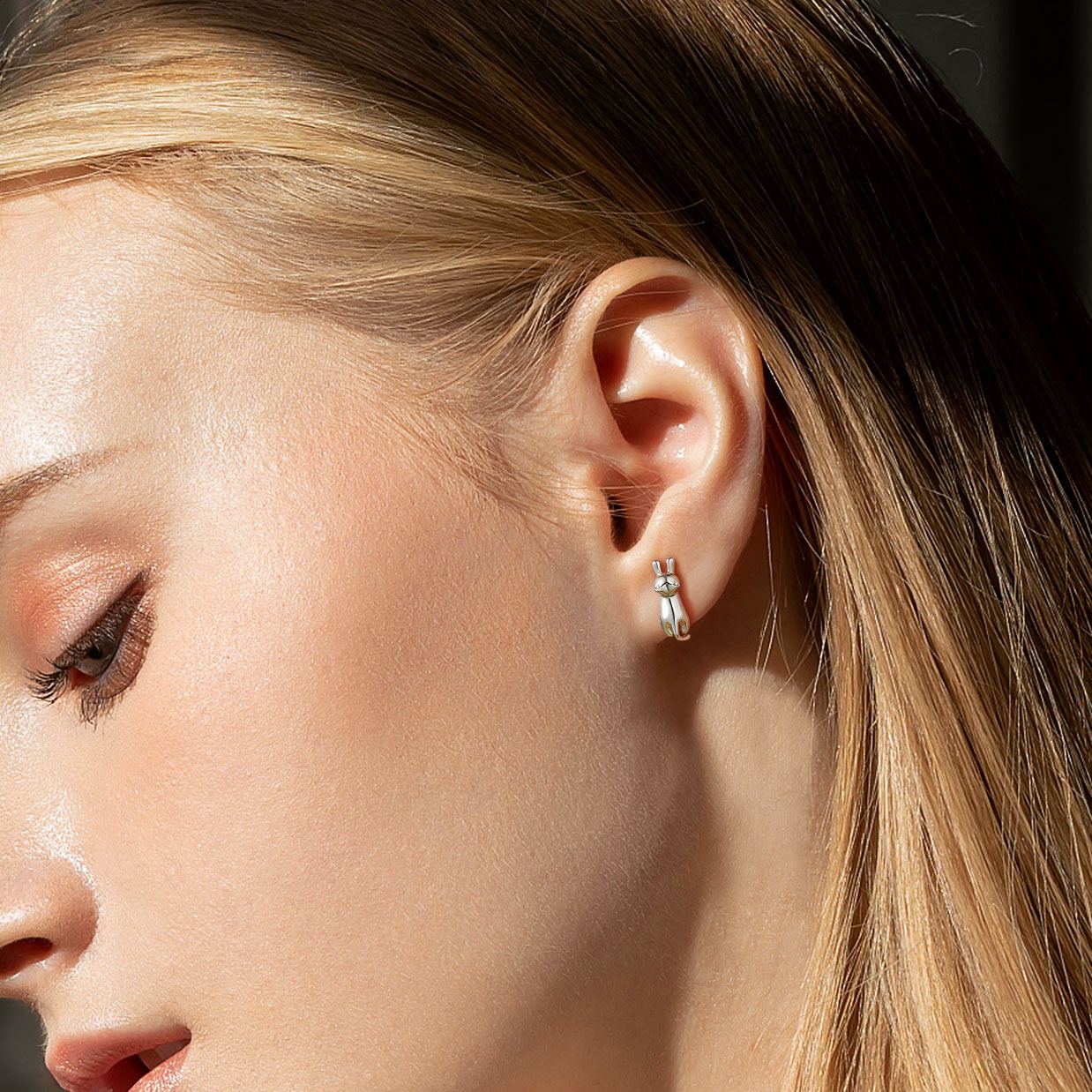 Lovely Cat Stretching Stud Earrings For Her,Kid