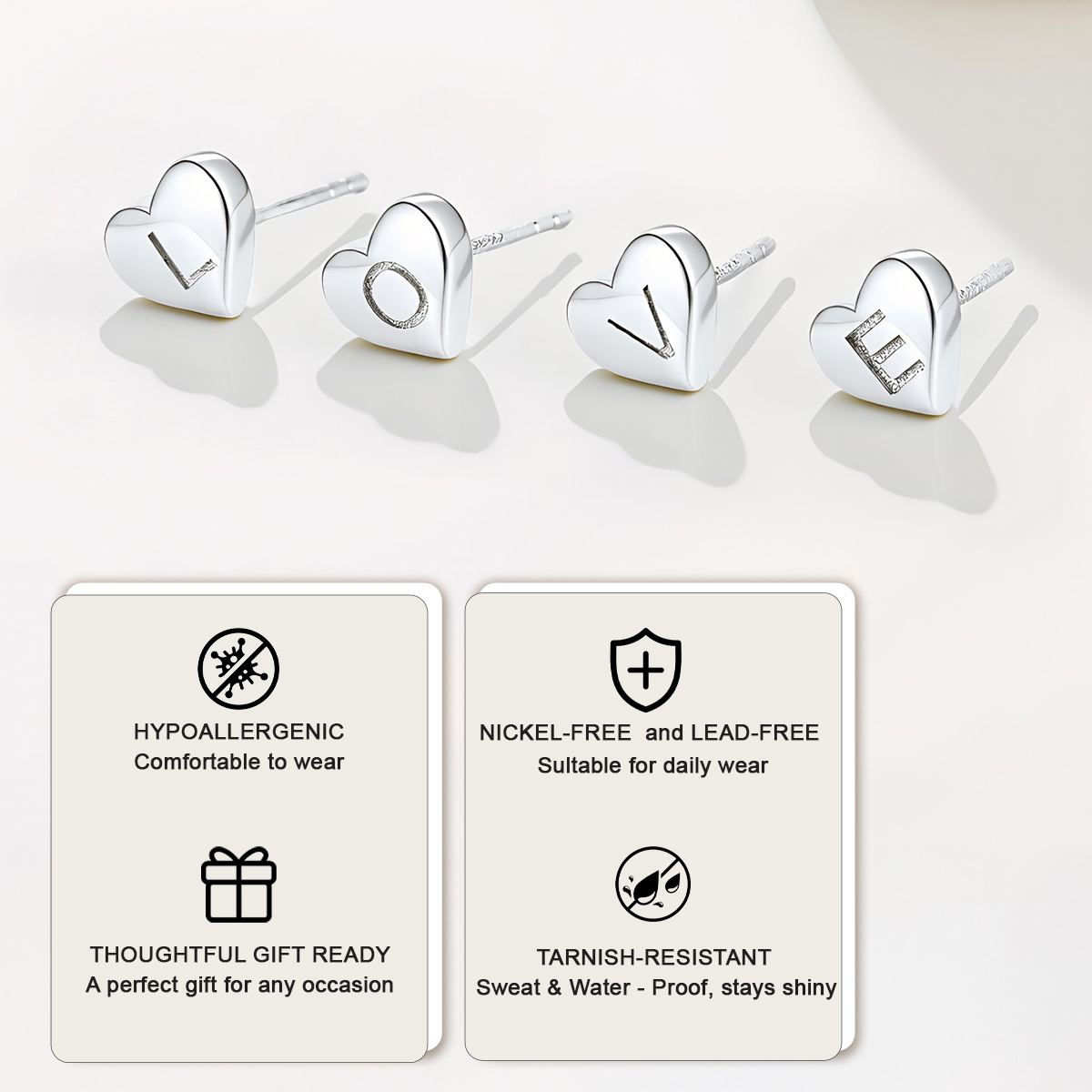 Sterling Silver Heart Initial Stud Earrings For Her
