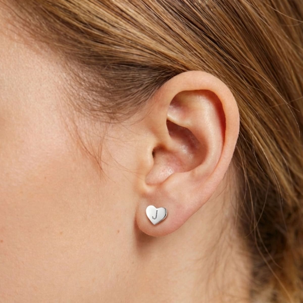 Sterling Silver Heart Initial Stud Earrings For Her