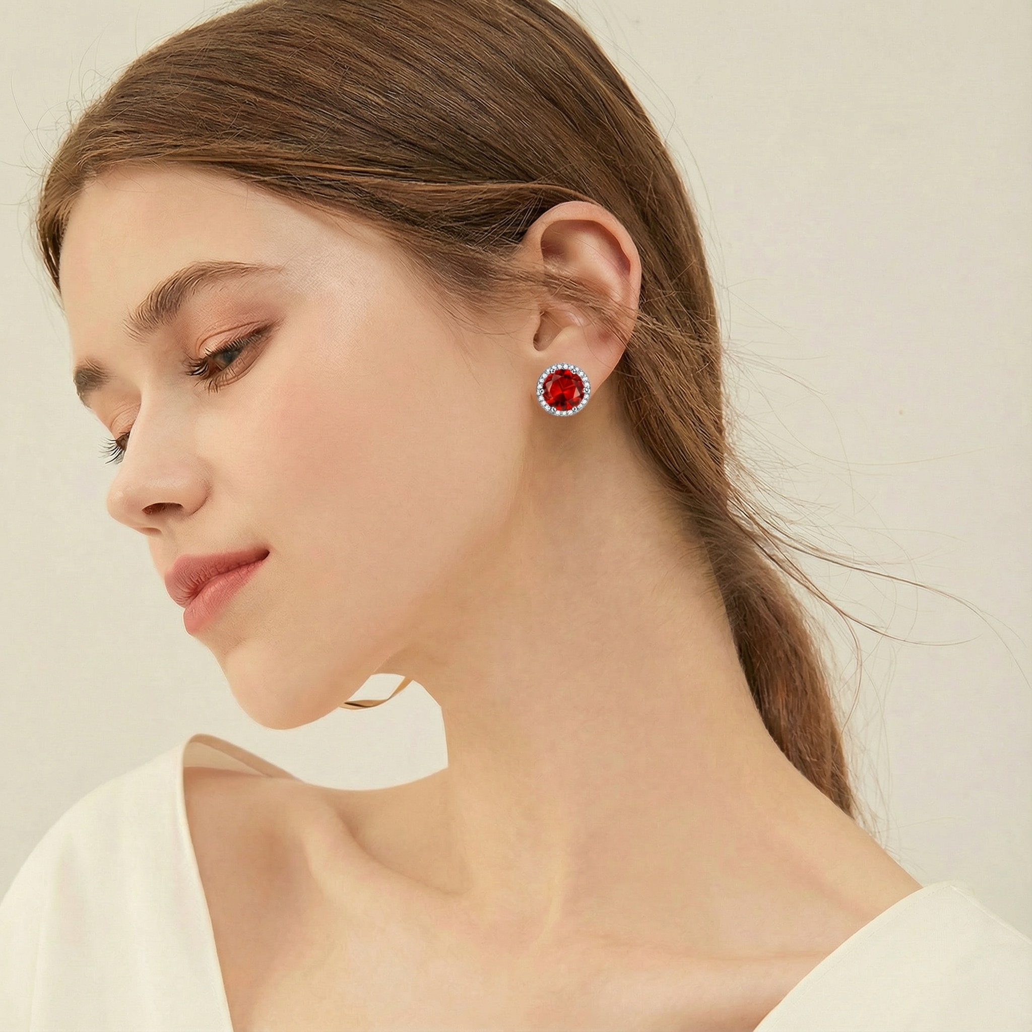 Sparkling Zirconia Round Birthstone Clip-on Earrings for Women